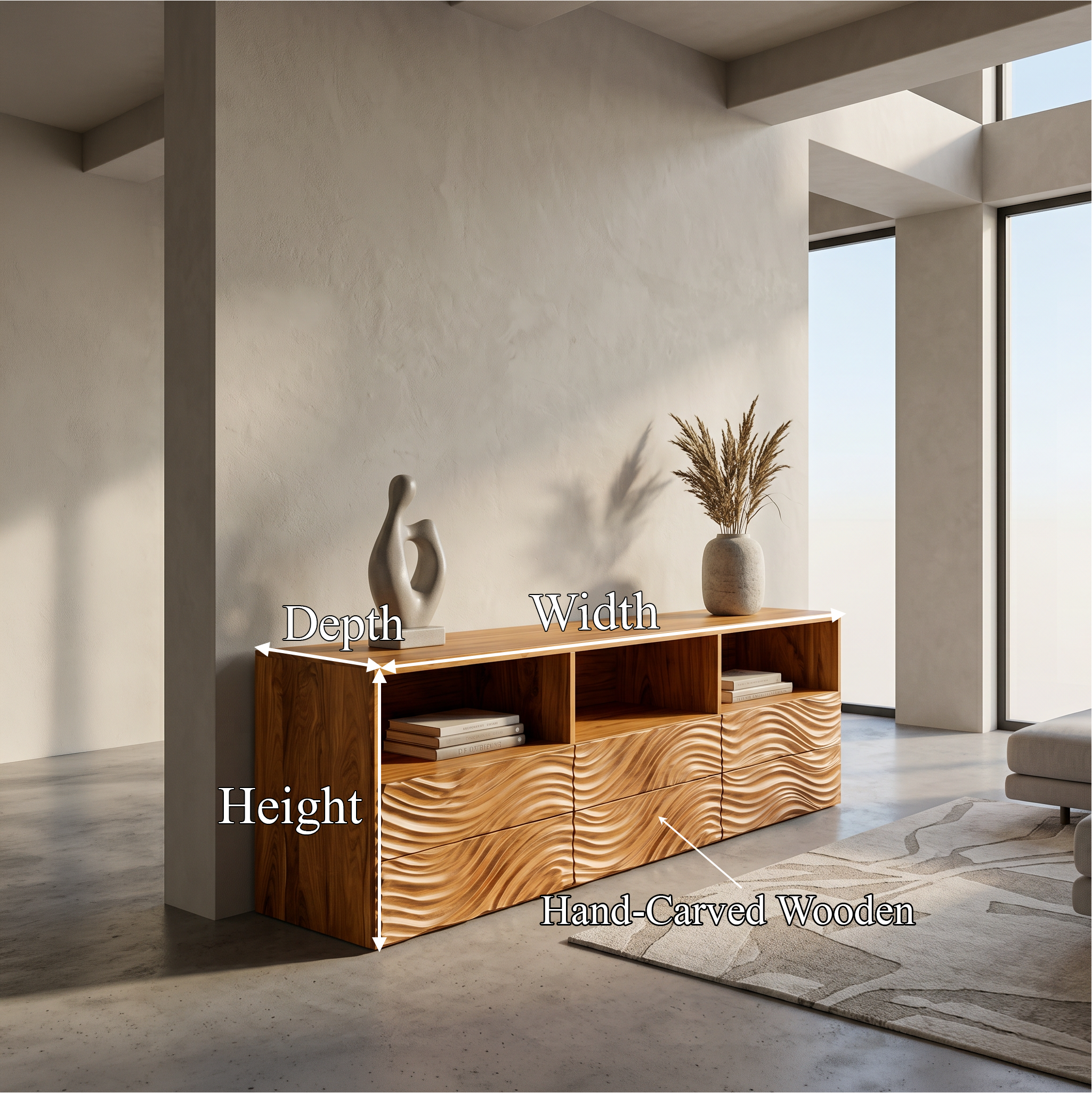 Sculptural Sideboard With Organic Relief Pattern For Living Room