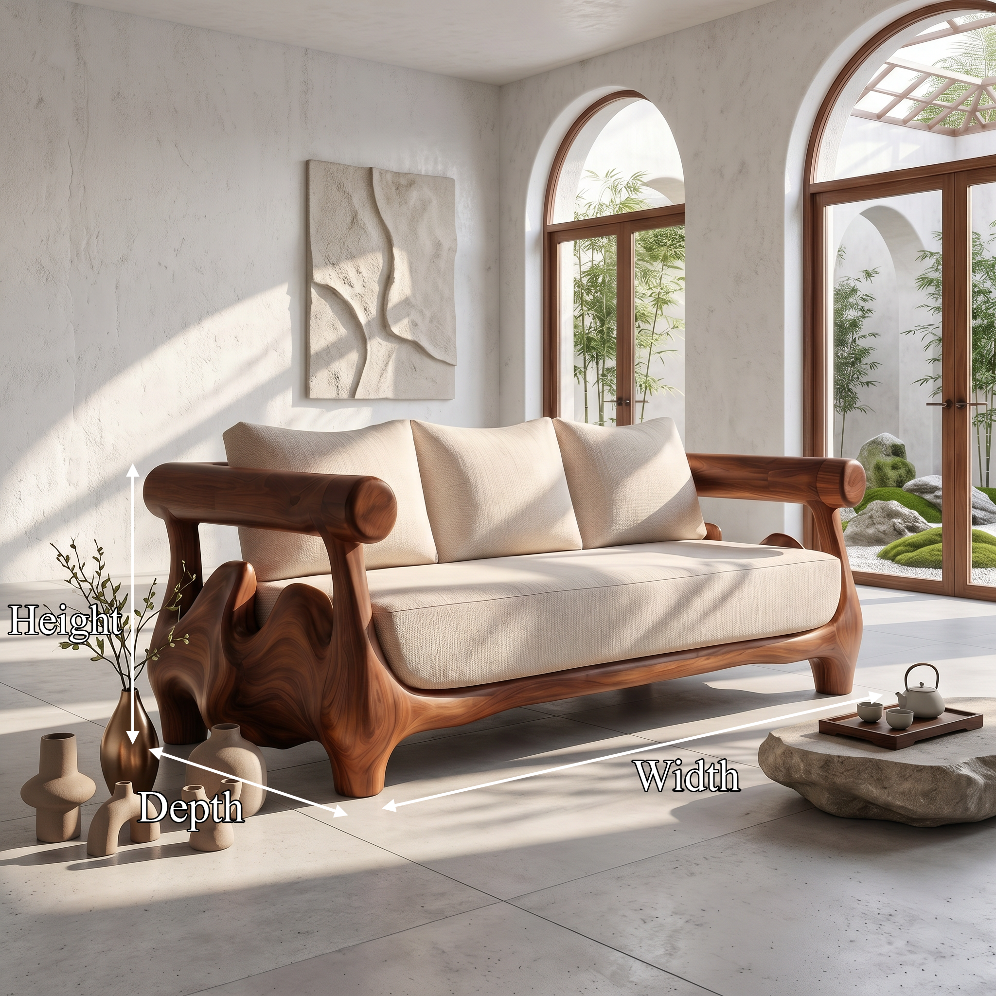 Statement Sofa Frame With Sculptural Tree Inspired Structure For Living Room