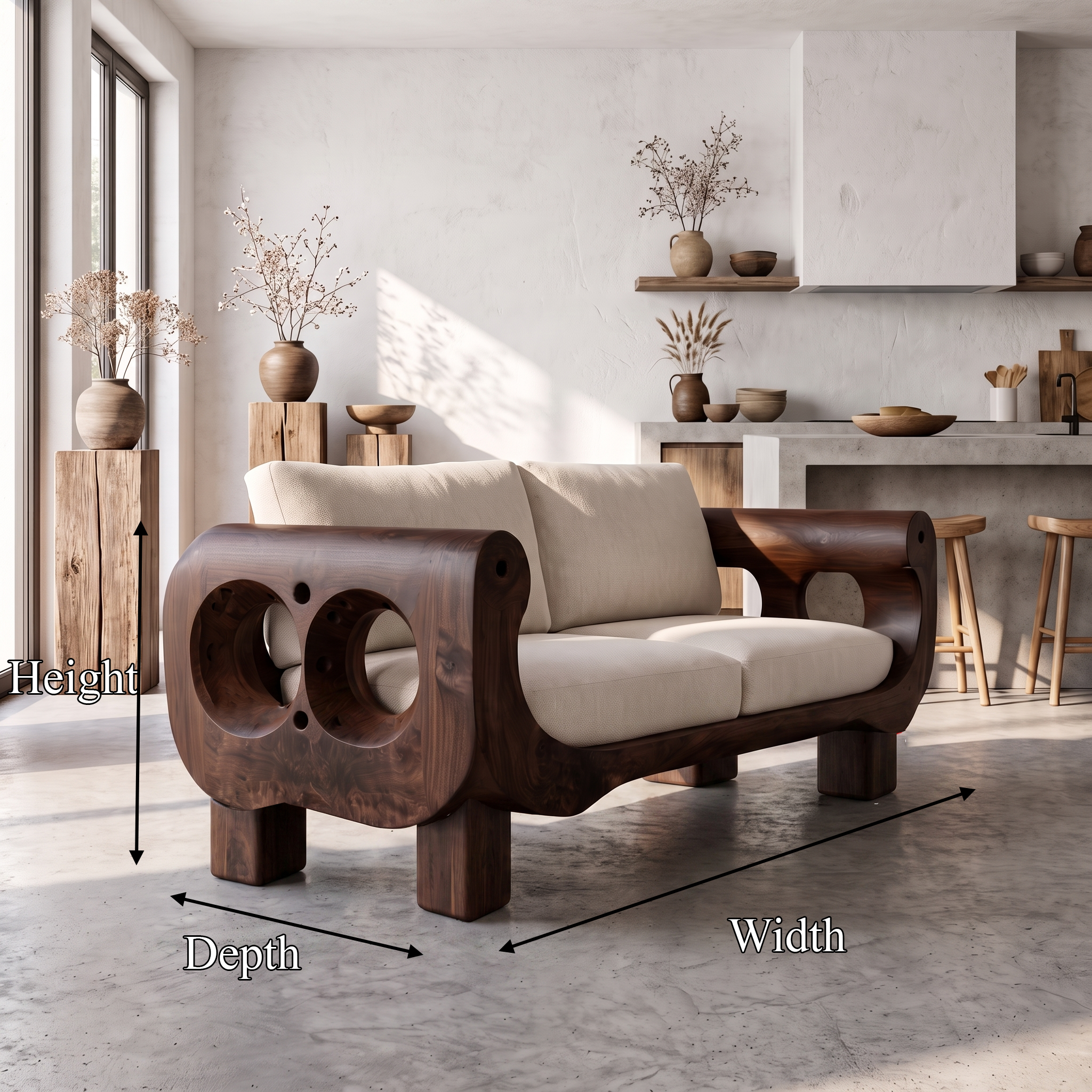 Rustic Sofa Frame With Handcrafted Sculptural Wood Design For Living Room