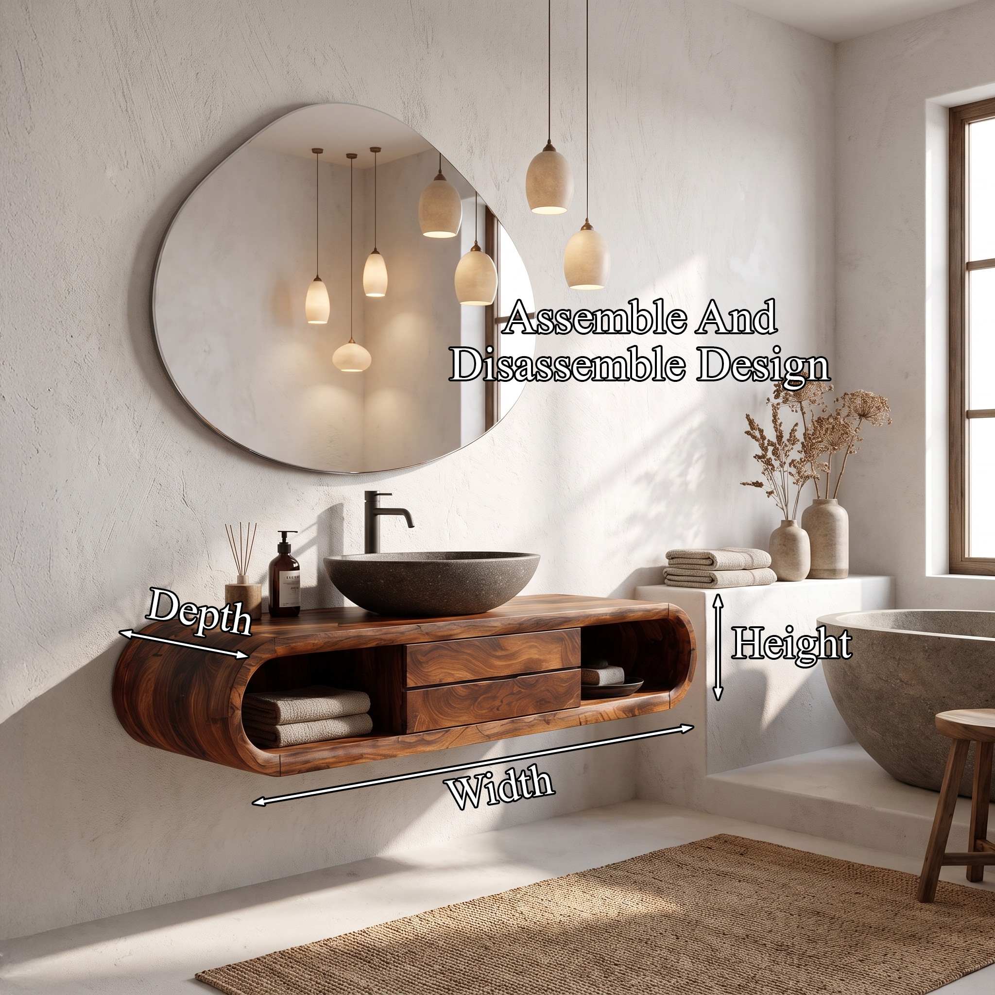 Nature Inspired Wall Mounted Bathroom Vanity With Live Edge Wood Design For Bathroom