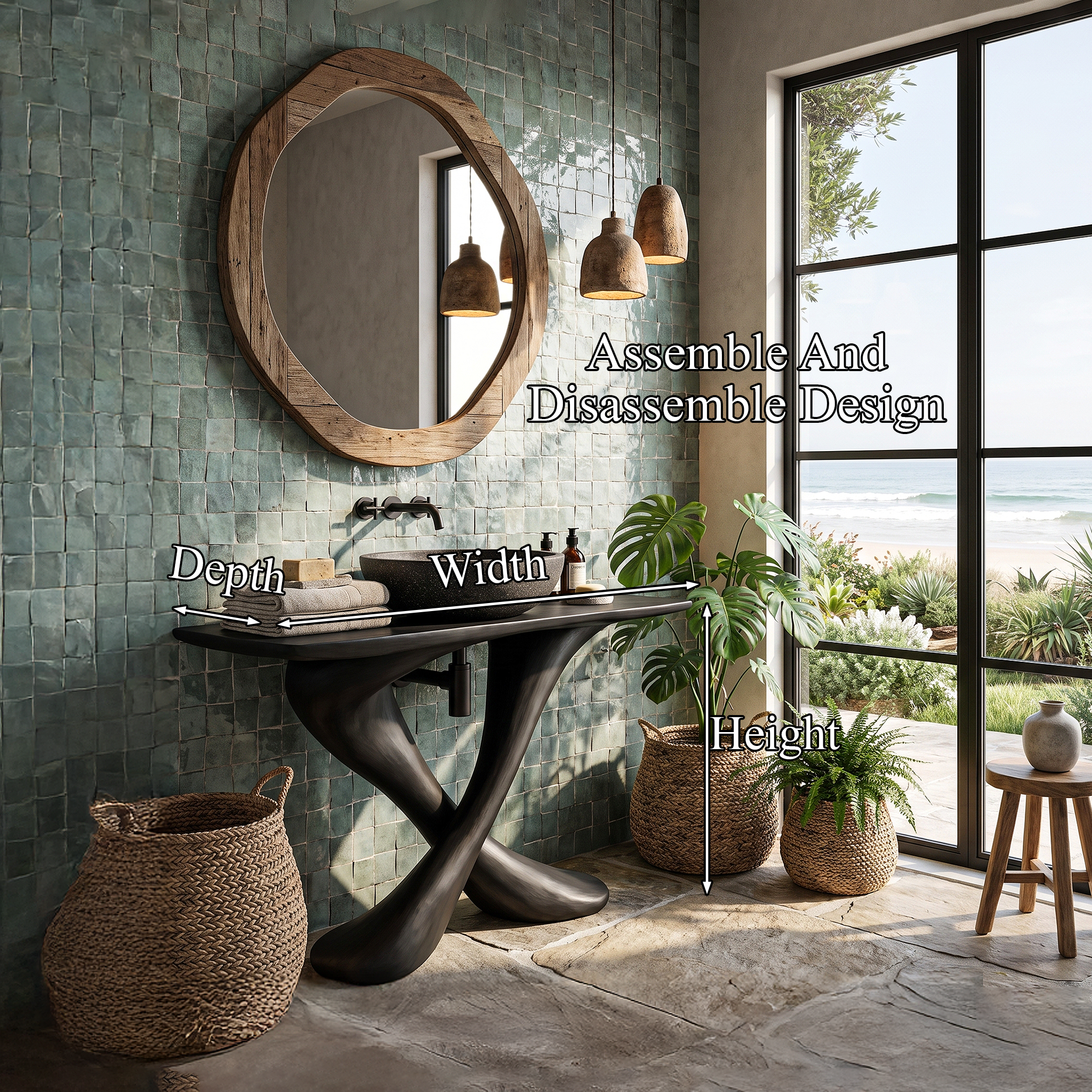 Organic Bathroom Vanity With Sculptural Tree Trunk Base For Bathroom