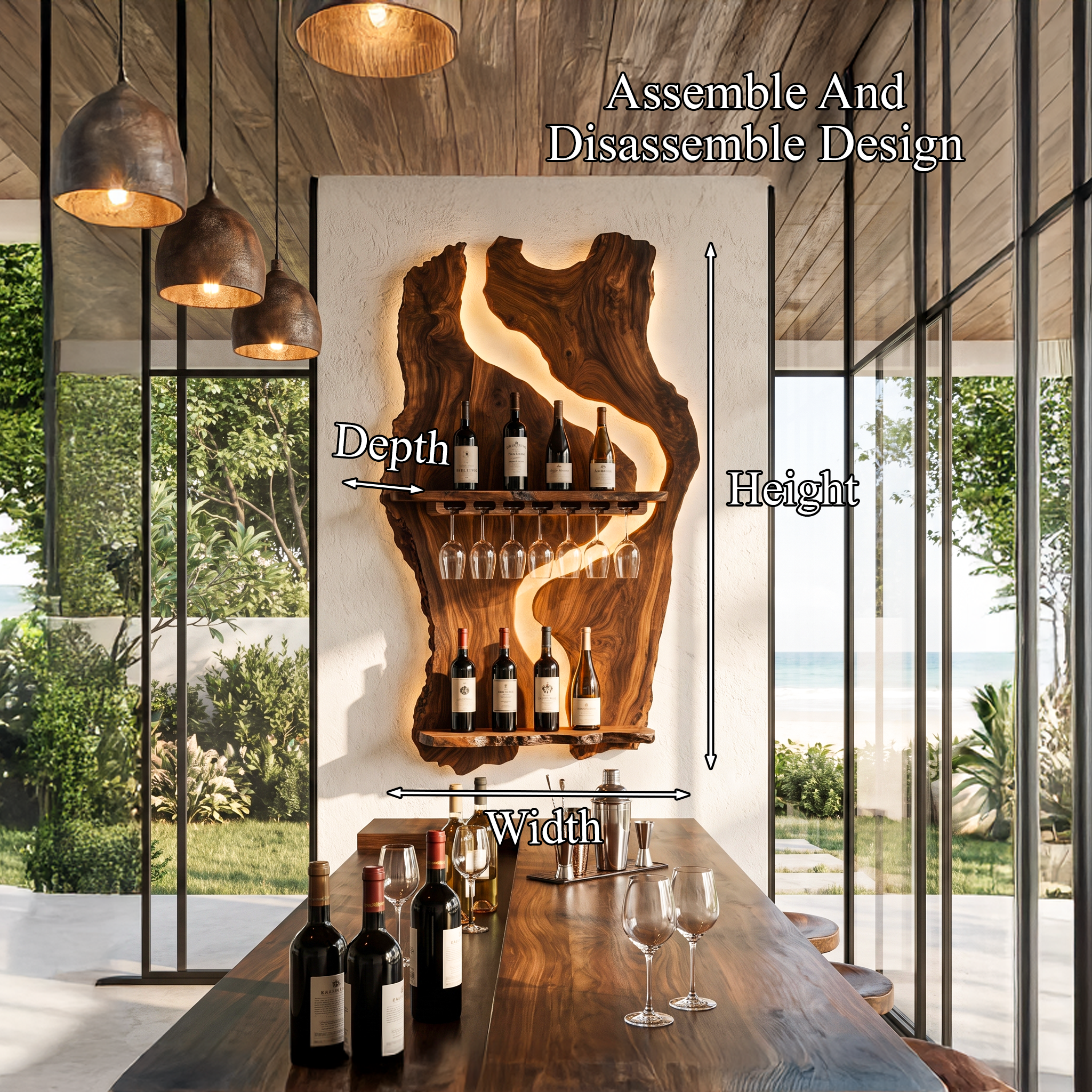 Sculptural Wall Mounted Wine Holder For Dining Room And Home Bar