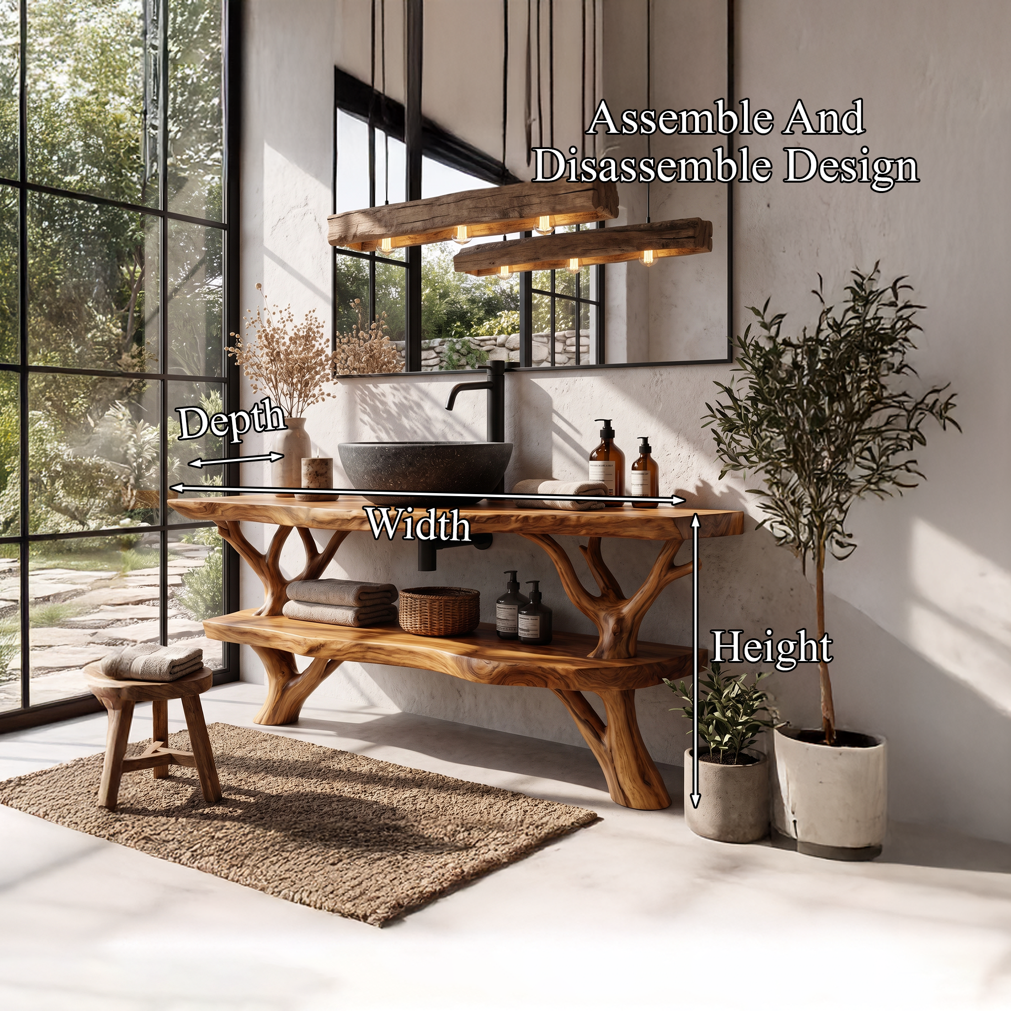 Natural Branch Bathroom Vanity Freestanding Sink Console