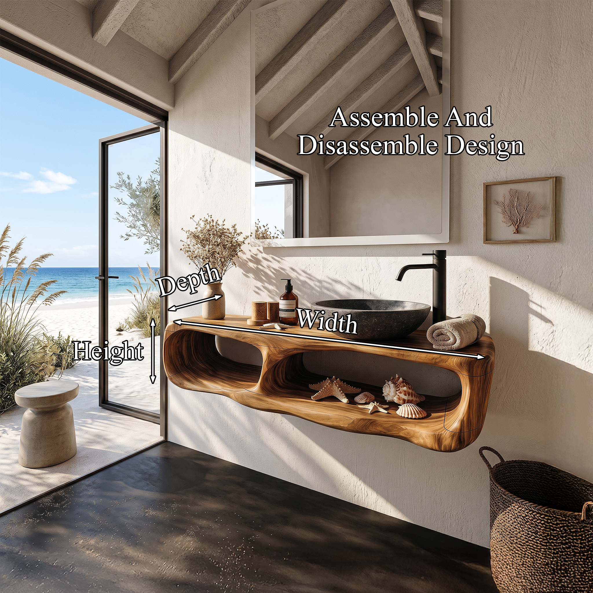 Coastal Organic Bathroom Vanity Wall Mounted Sink Console