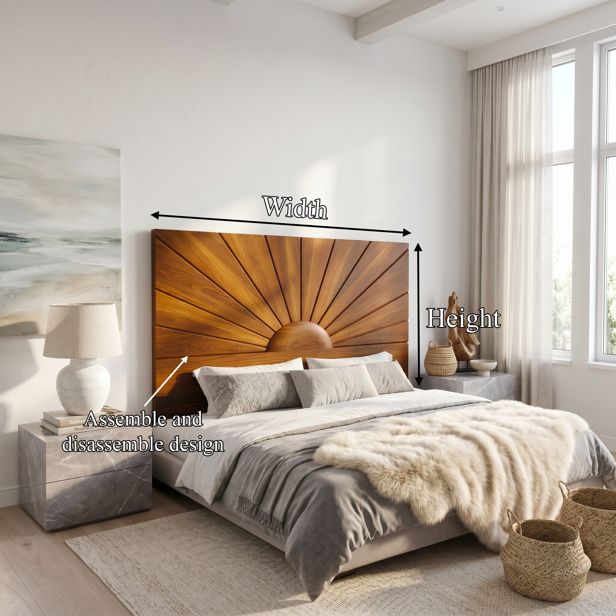 Organic Sunburst Headboard Solid Wood Bed Headboard For Bedroom