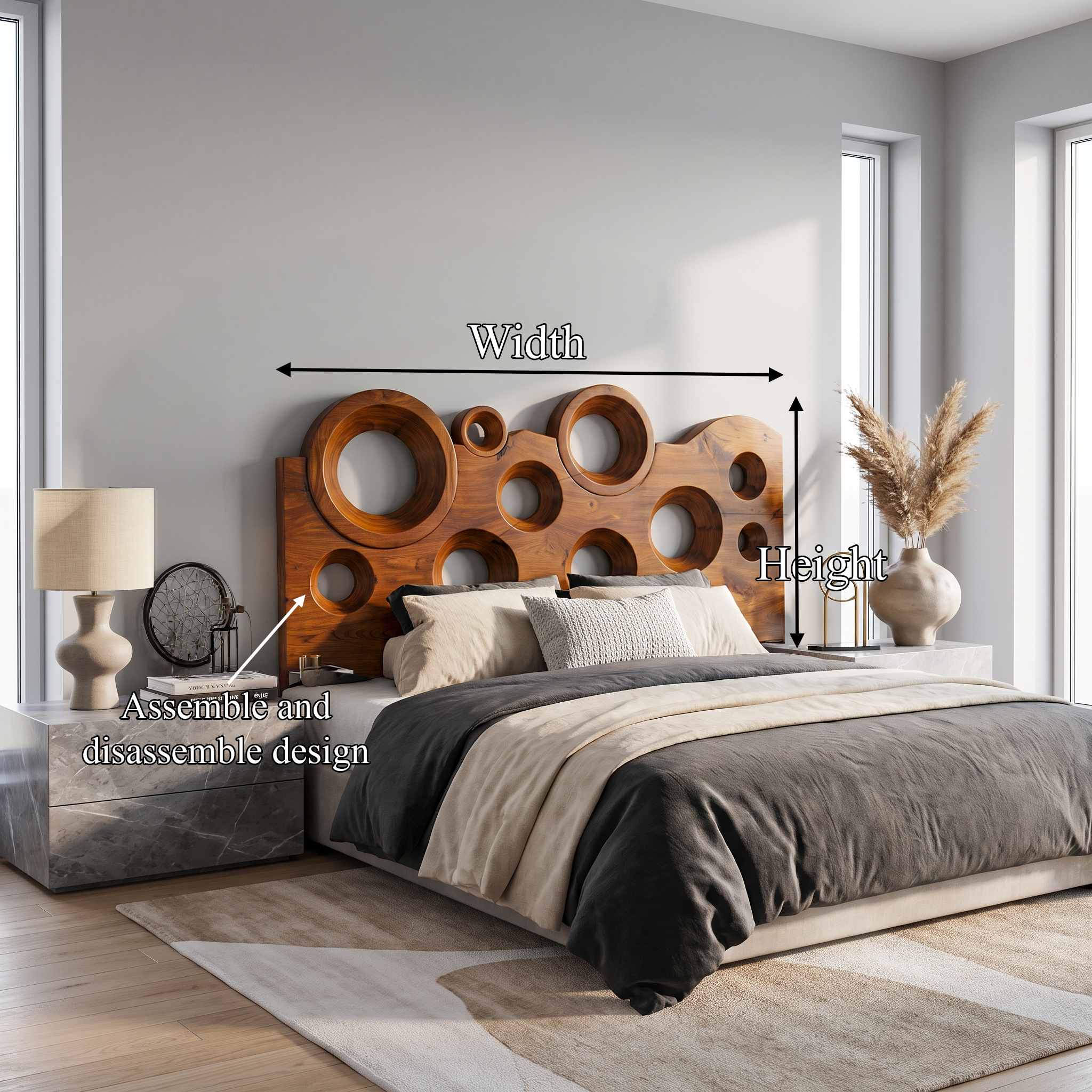 Modern Circular Cutout Headboard Solid Wood Bed Headboard For Bedroom