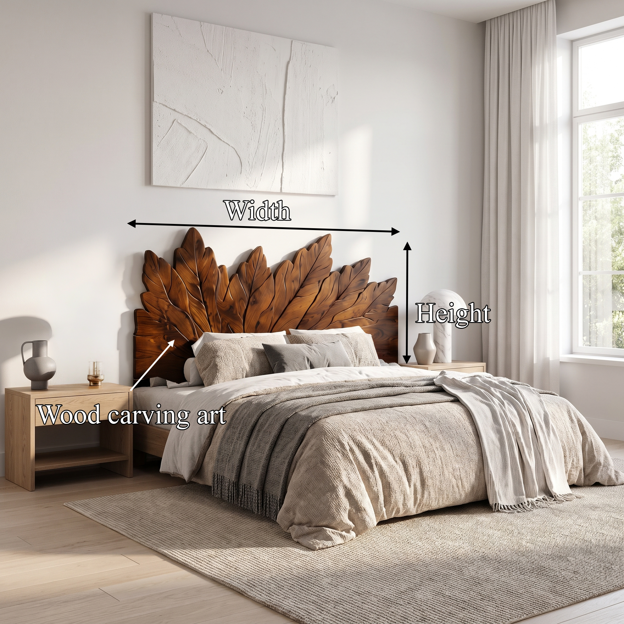 Rustic Leaf Inspired Headboard Wooden Bed Headboard For Bedroom