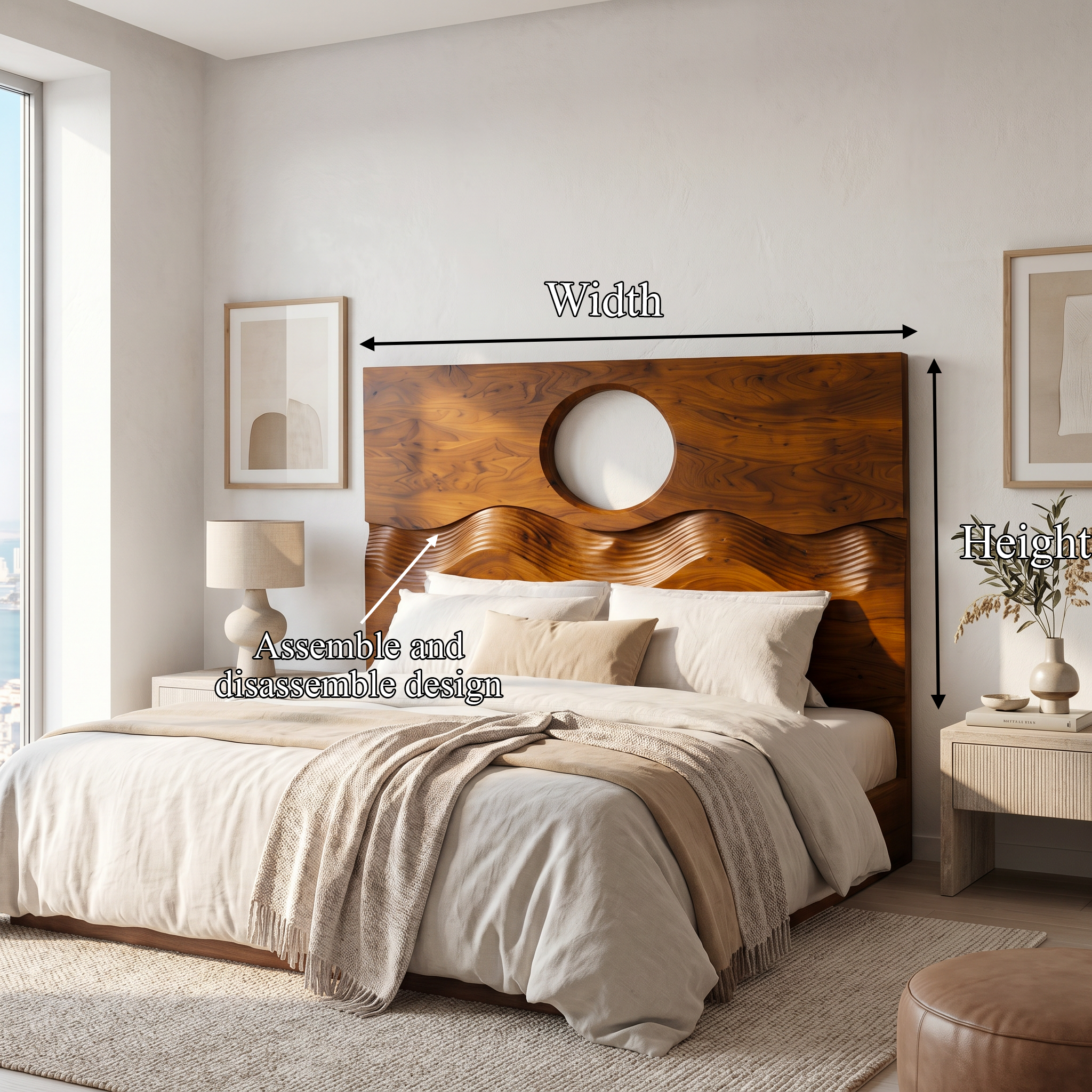 Organic Moon Cutout Headboard Wooden Bed Headboard For Bedroom