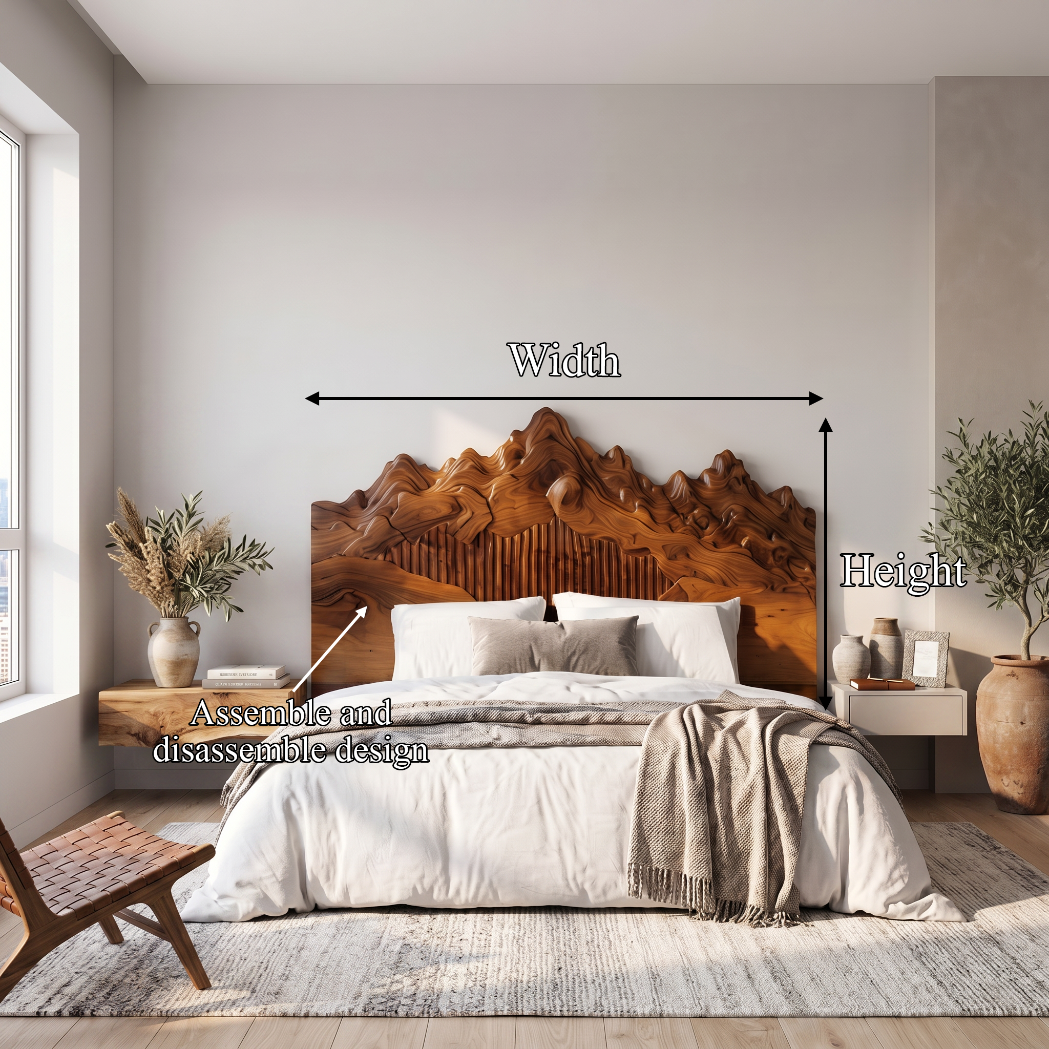 Rustic Mountain Peak Headboard Wooden Bed Headboard For Bedroom