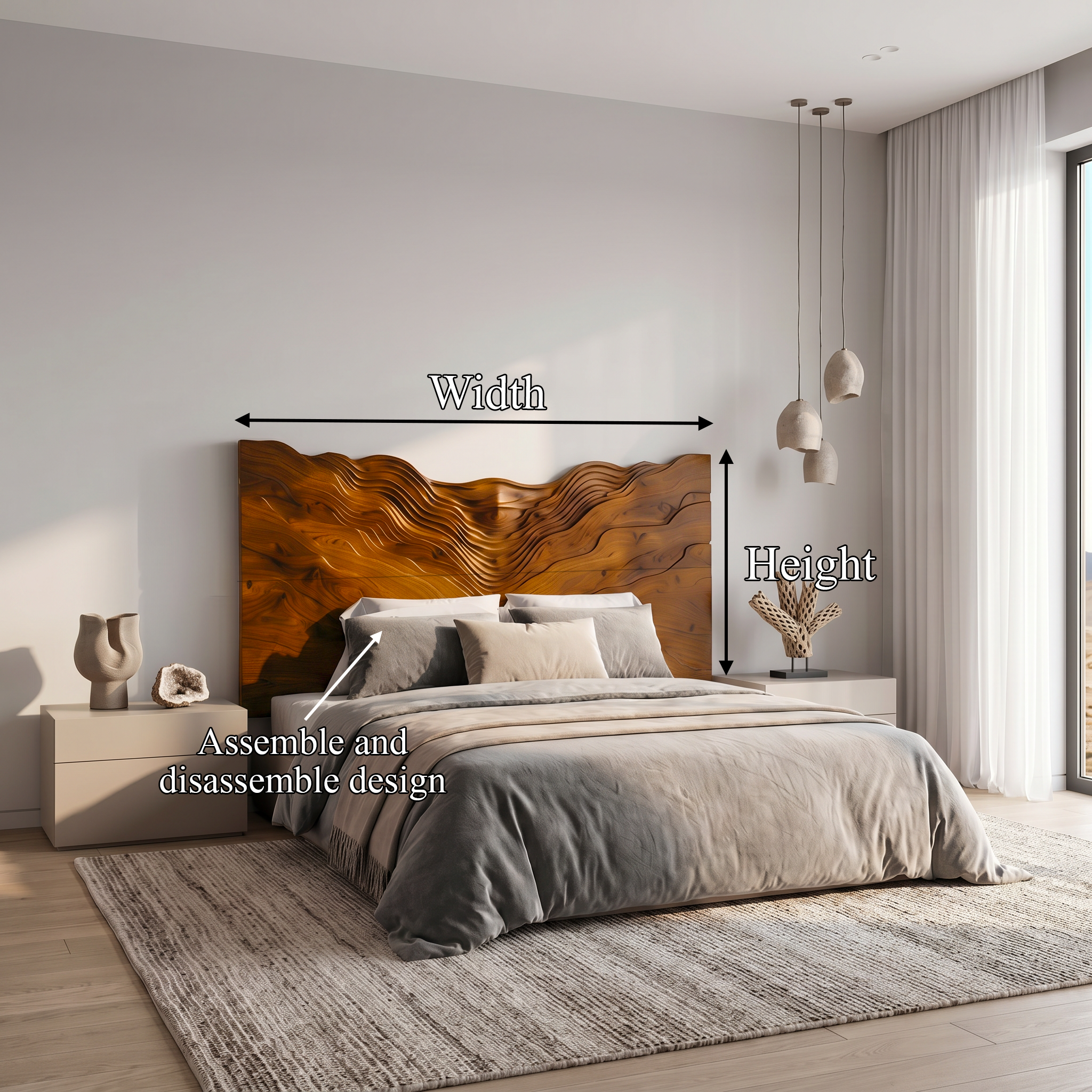 Contemporary Mountain Range Headboard Wooden Bed Headboard For Bedroom