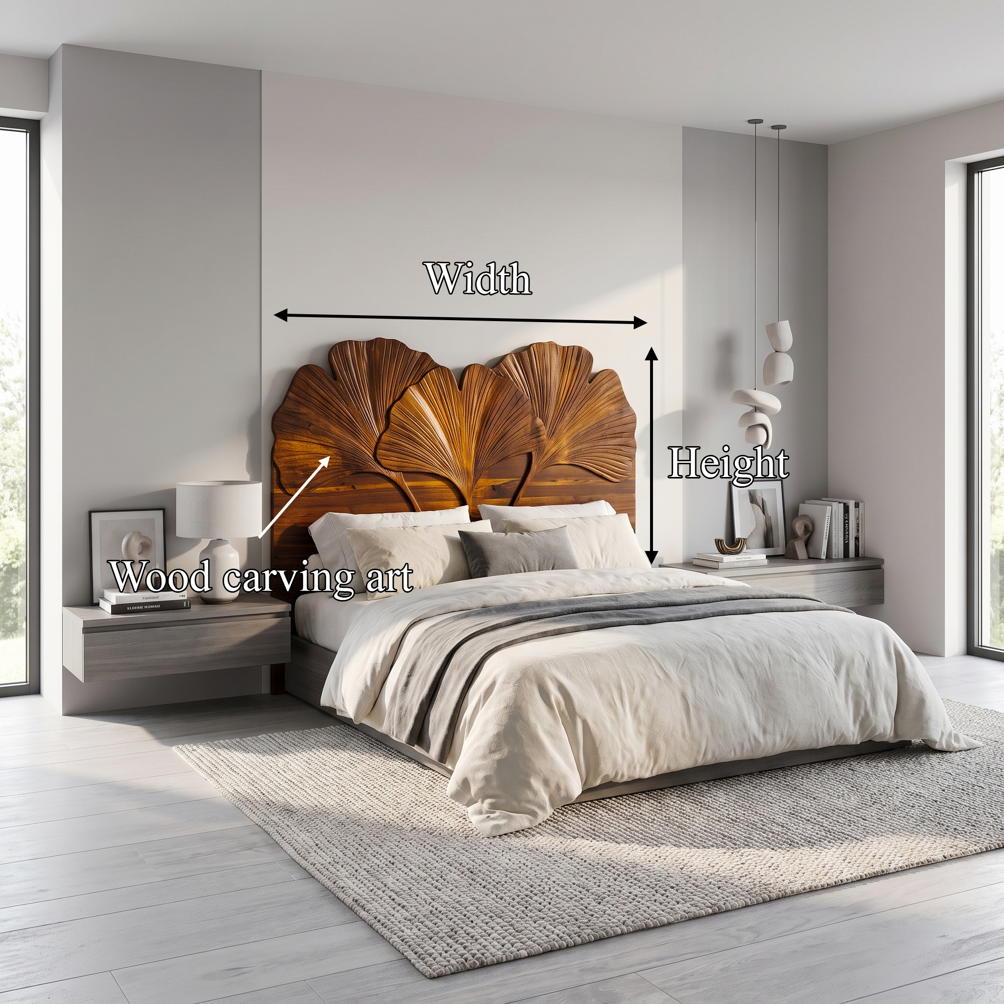 Modern Layered Leaf Headboard Wooden Bed Headboard For Bedroom