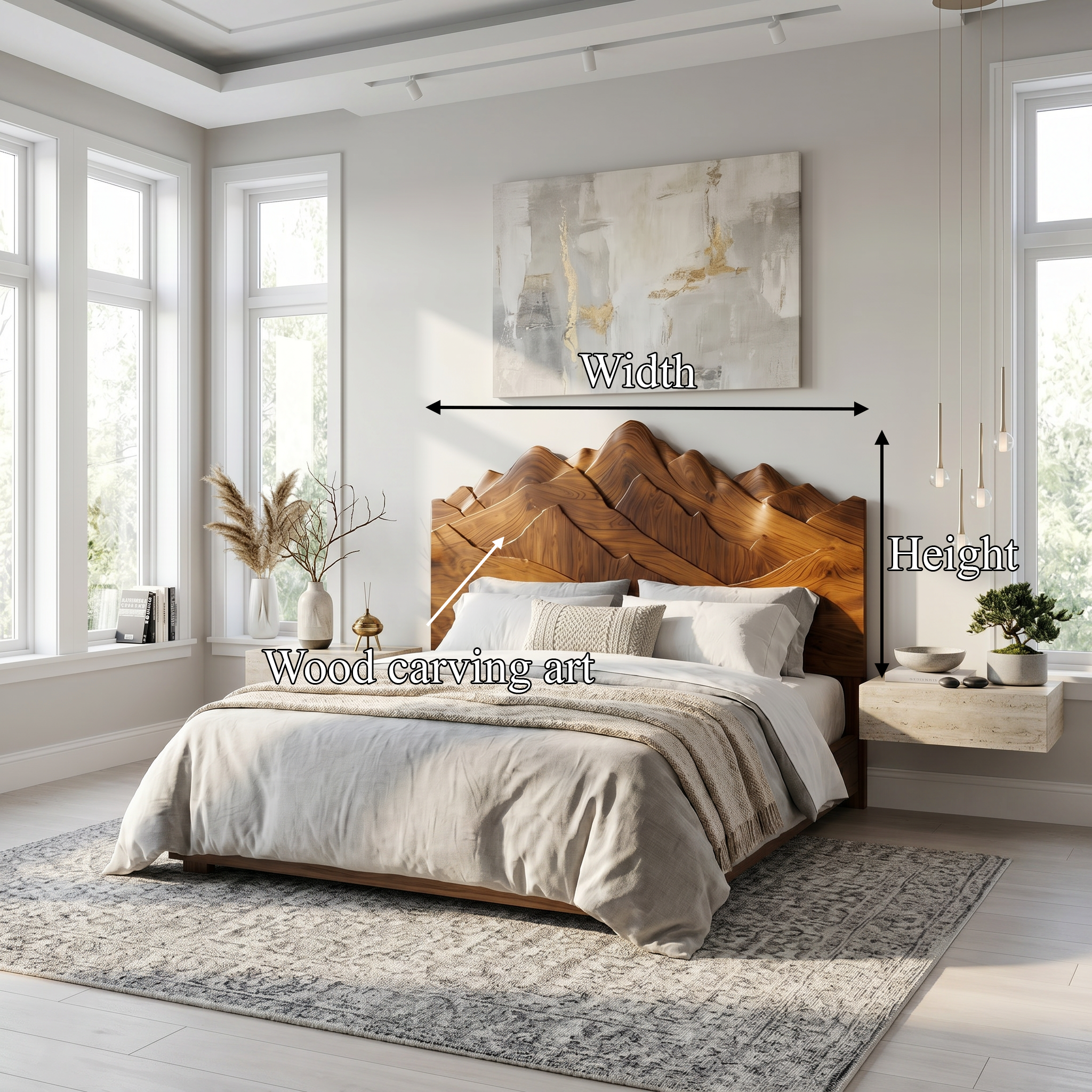 Rustic Mountain Headboard Wooden Bed Headboard For Bedroom