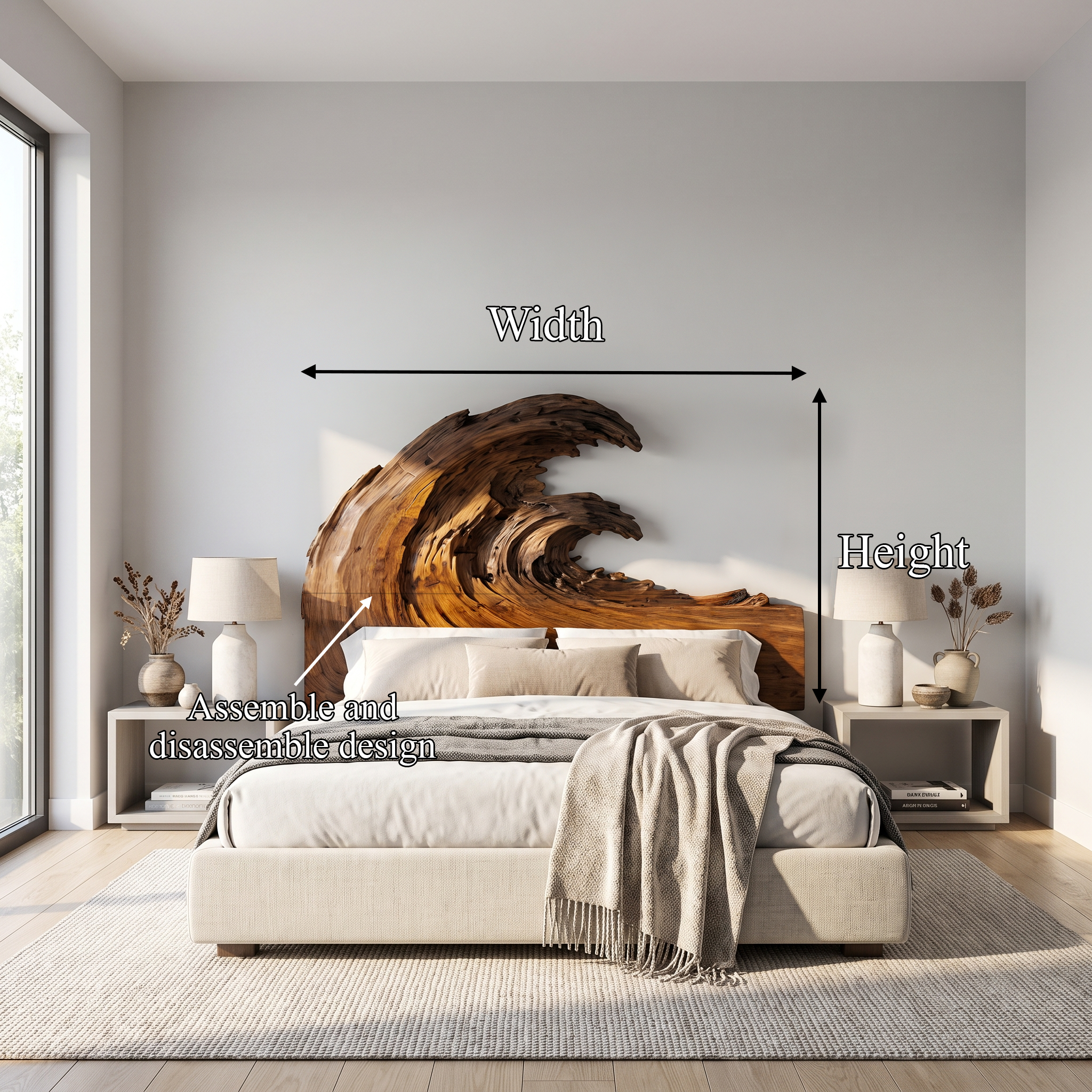 Organic Flowing Grain Headboard Wooden Bed Headboard For Bedroom
