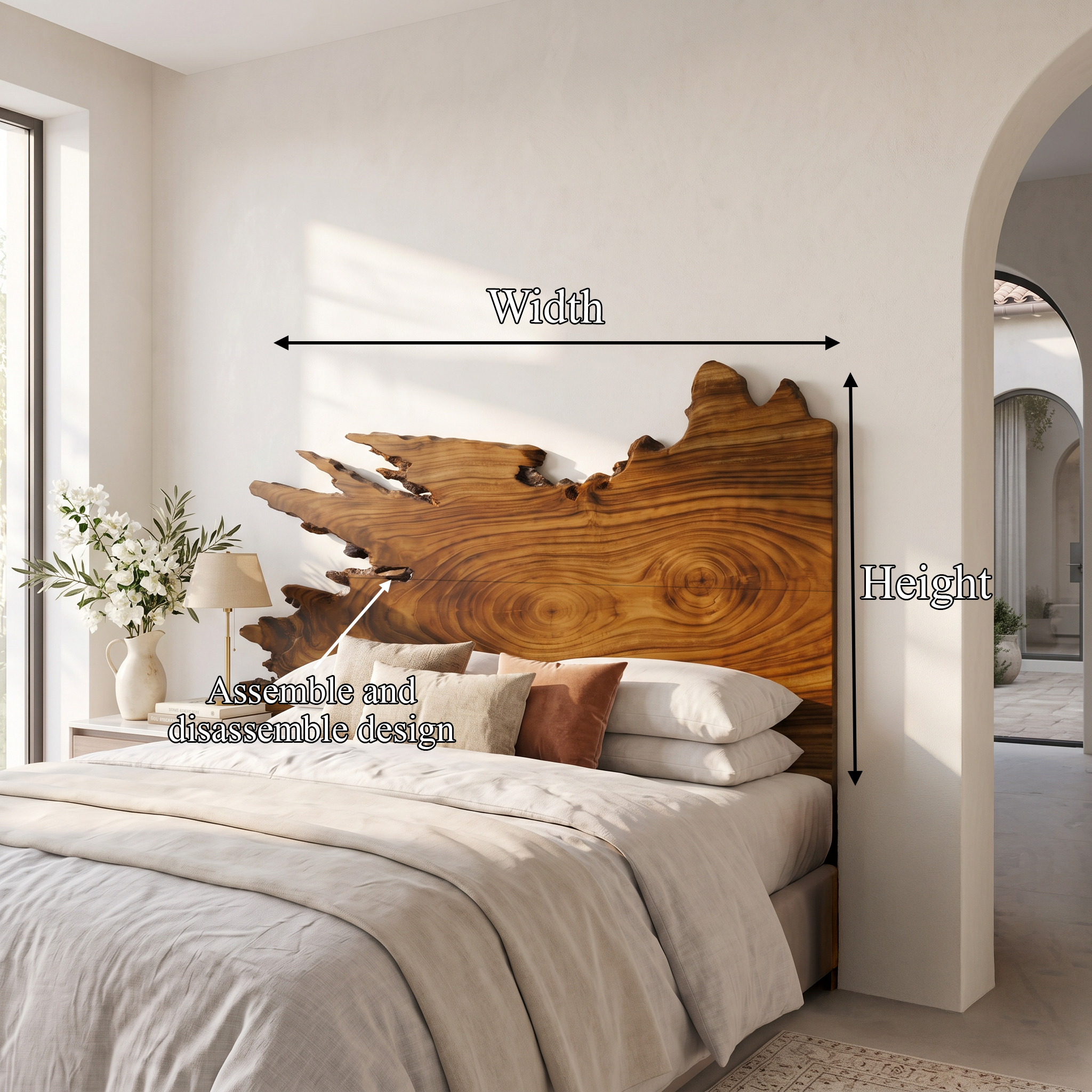 Organic Split Edge Headboard Wooden Bed Headboard For Bedroom
