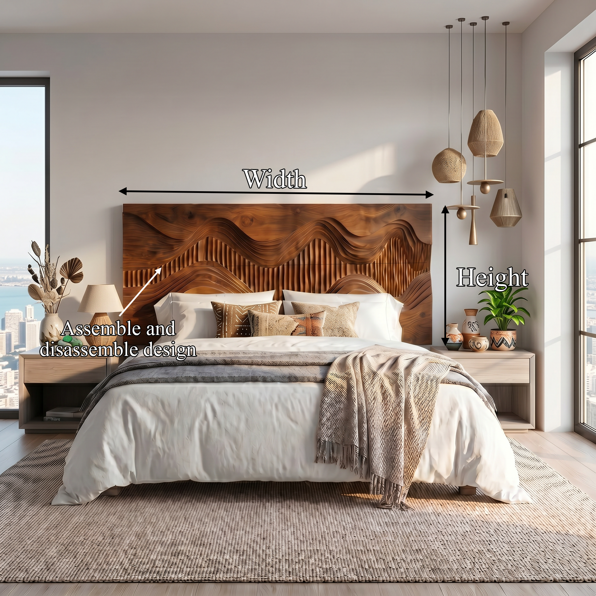 Rustic Mountain Landscape Headboard Wooden Bed Headboard For Bedroom