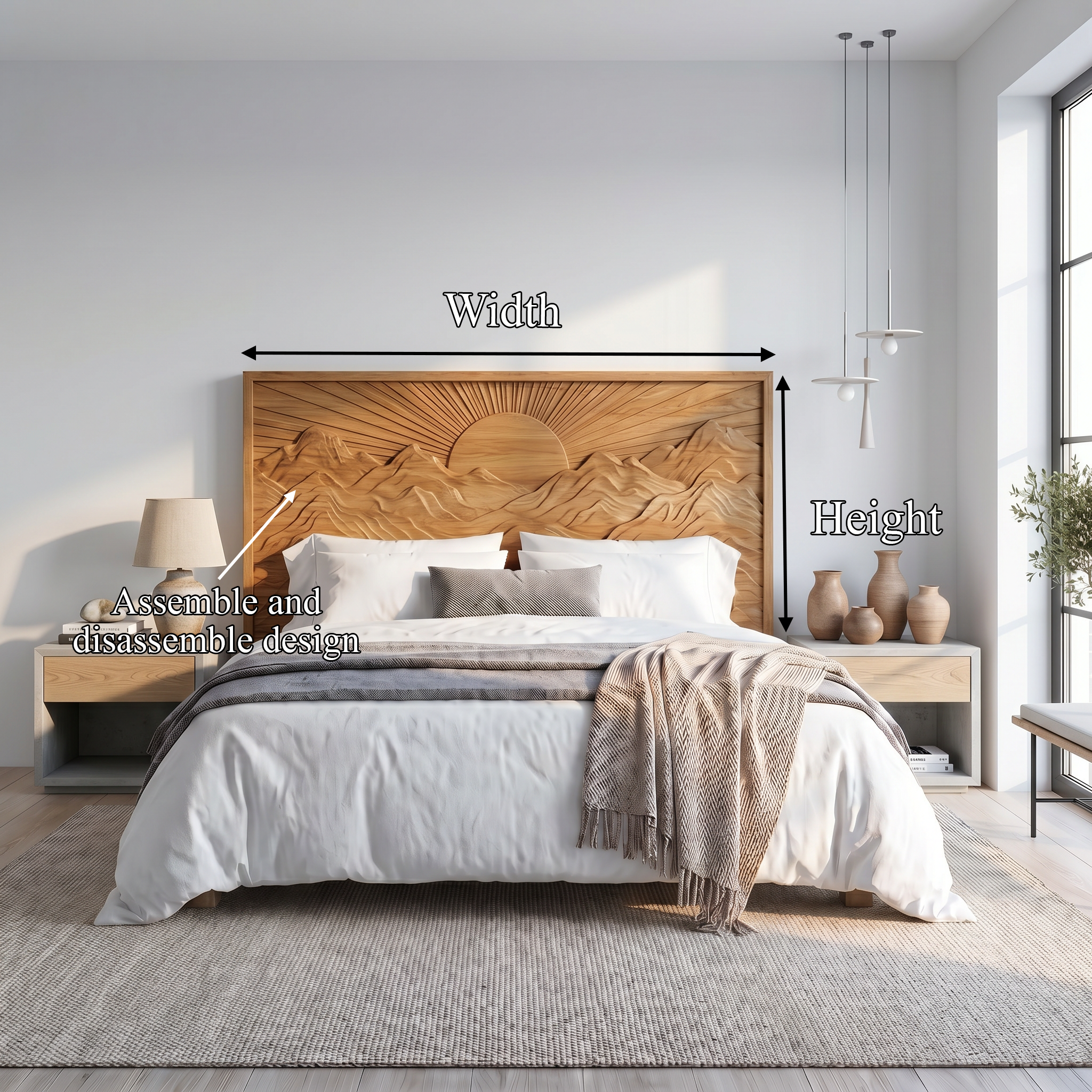 Mid Century Sunrise Headboard Wooden Bed Headboard For Bedroom