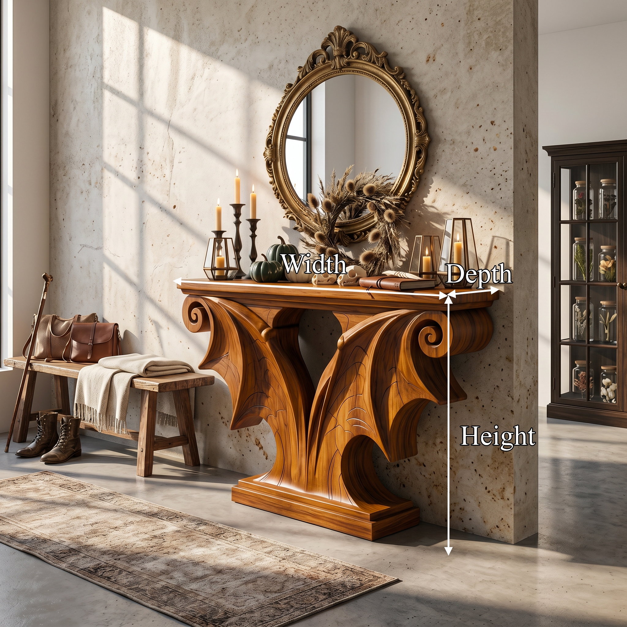 Sculptural Console Table Handcrafted Solid Wood Design For Entryway Living Room