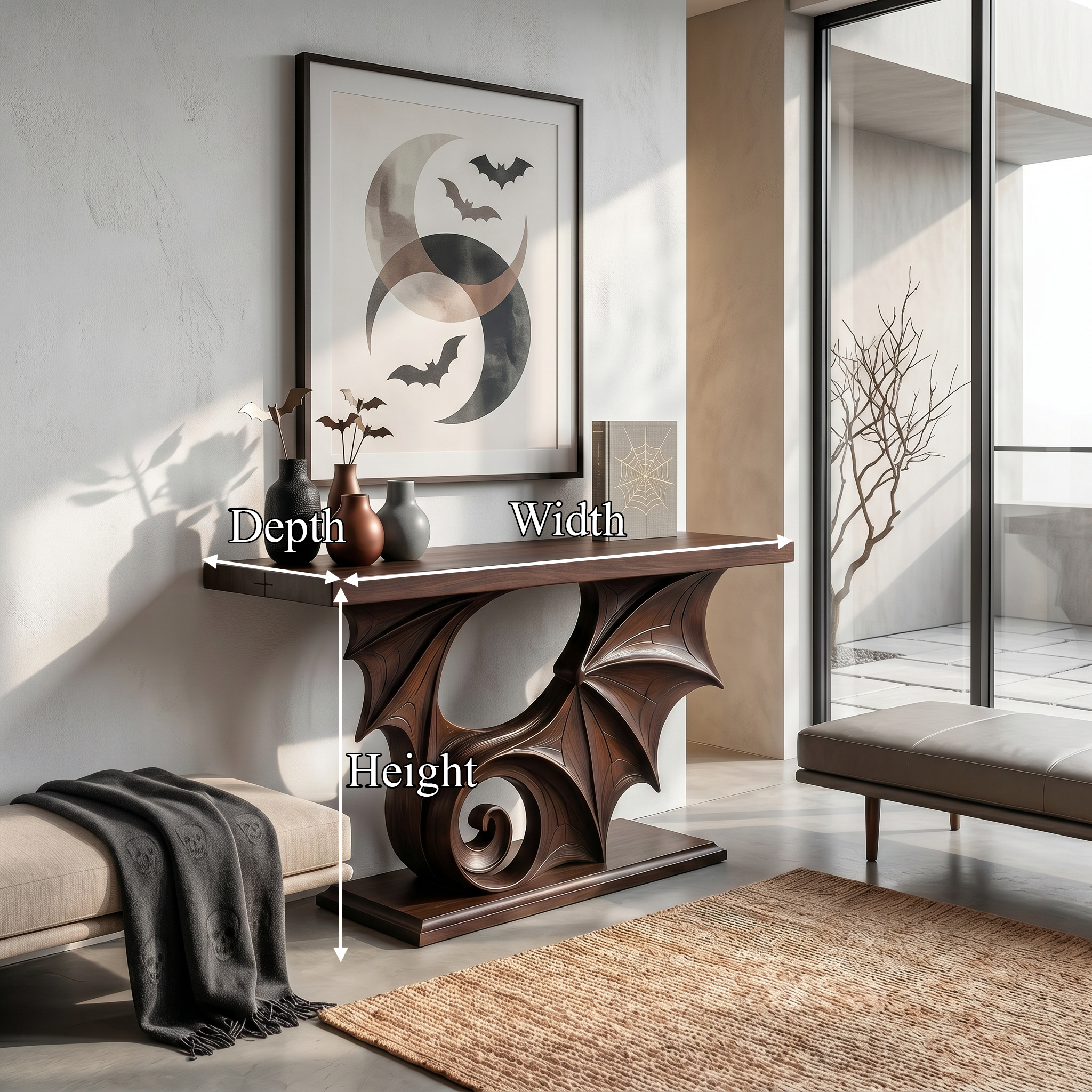 Sculptural Console Table Handcrafted Gothic Style For Entryway Hallway