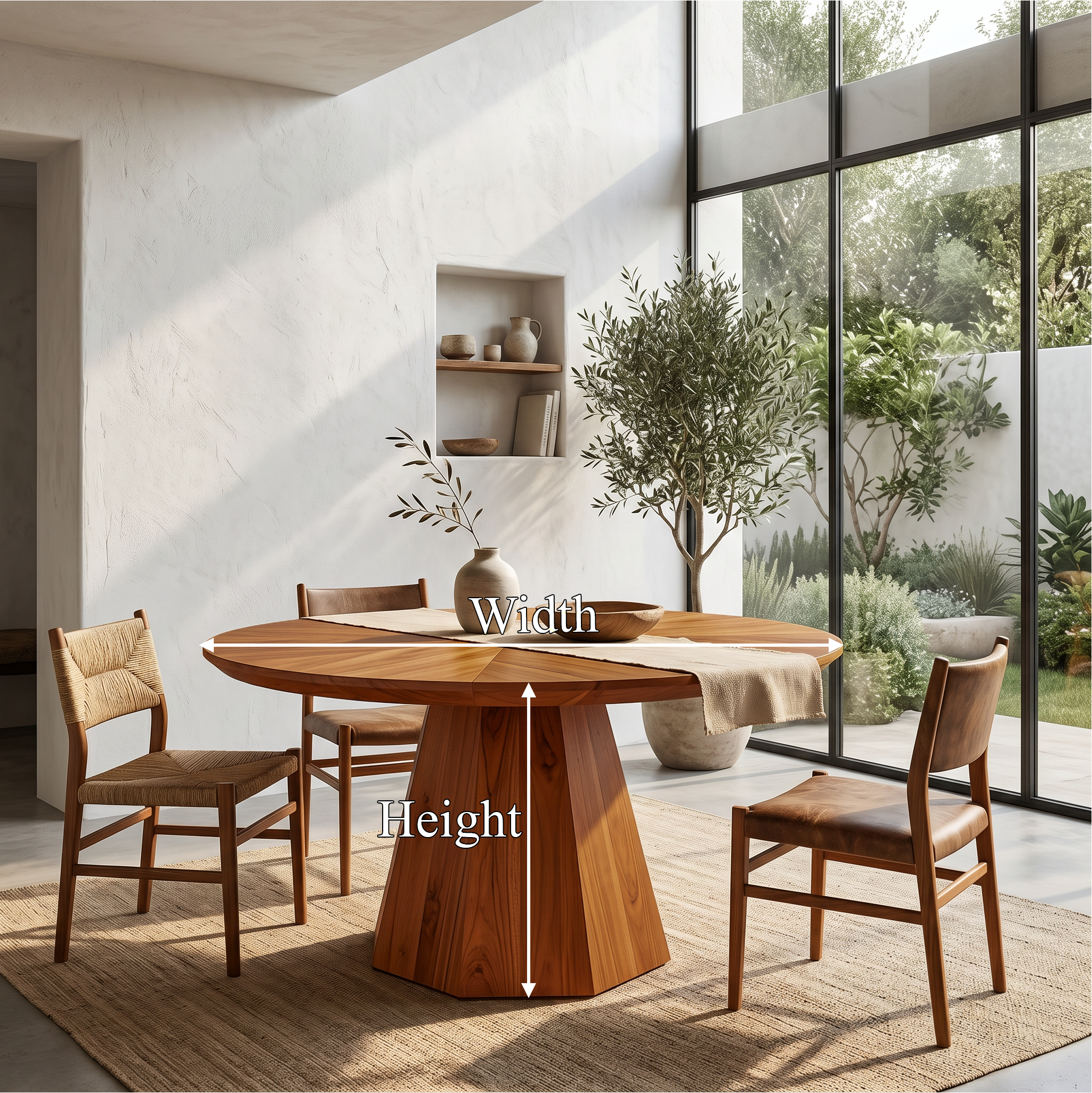 Mid Century Dining Table With Tapered Sculptural Pedestal For Dining Room
