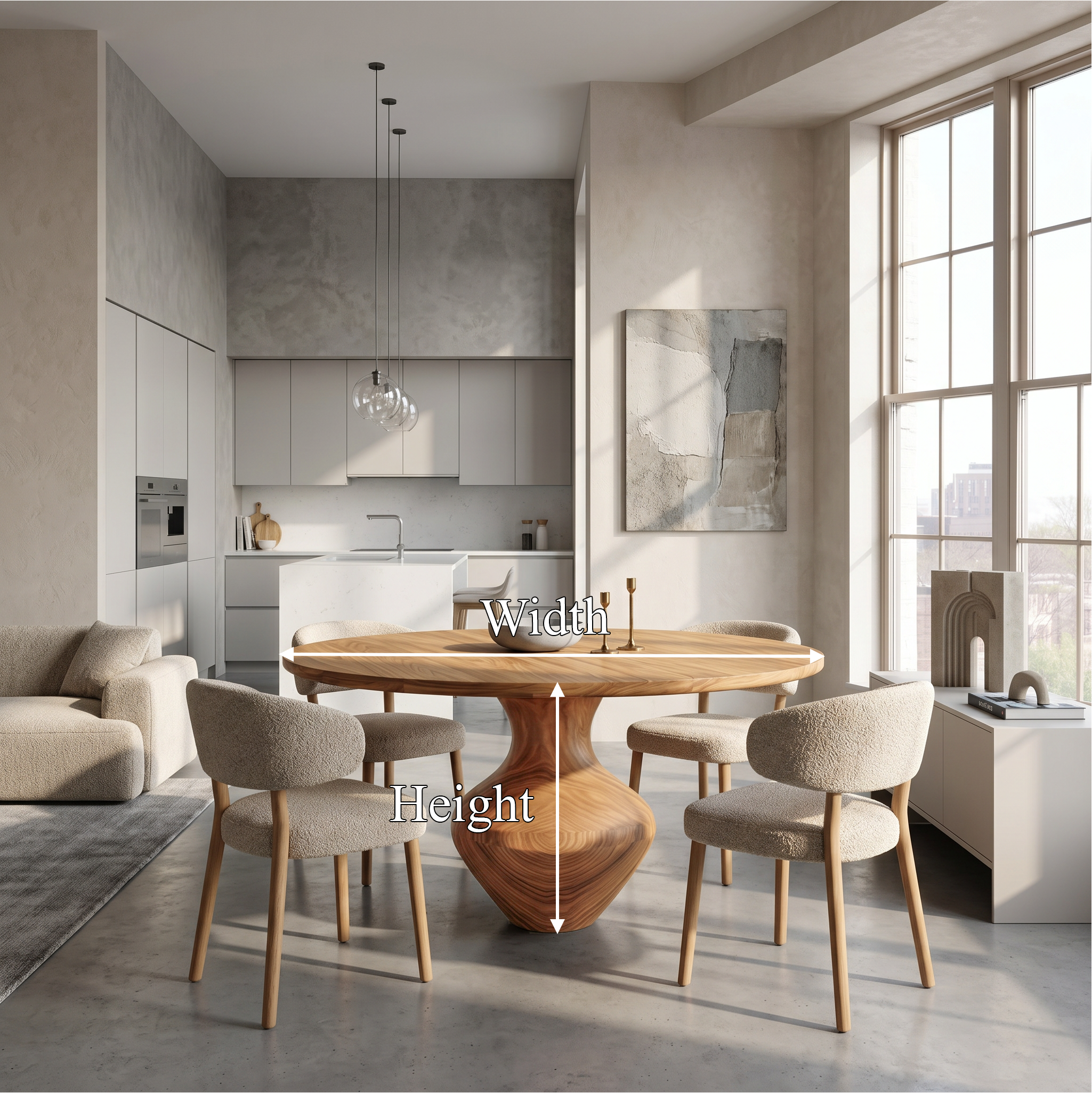 Rustic Dining Table With Sculptural Solid Wood Pedestal Base Farmhouse Round Dining Table With Sculptural Wooden Base For Kitchen