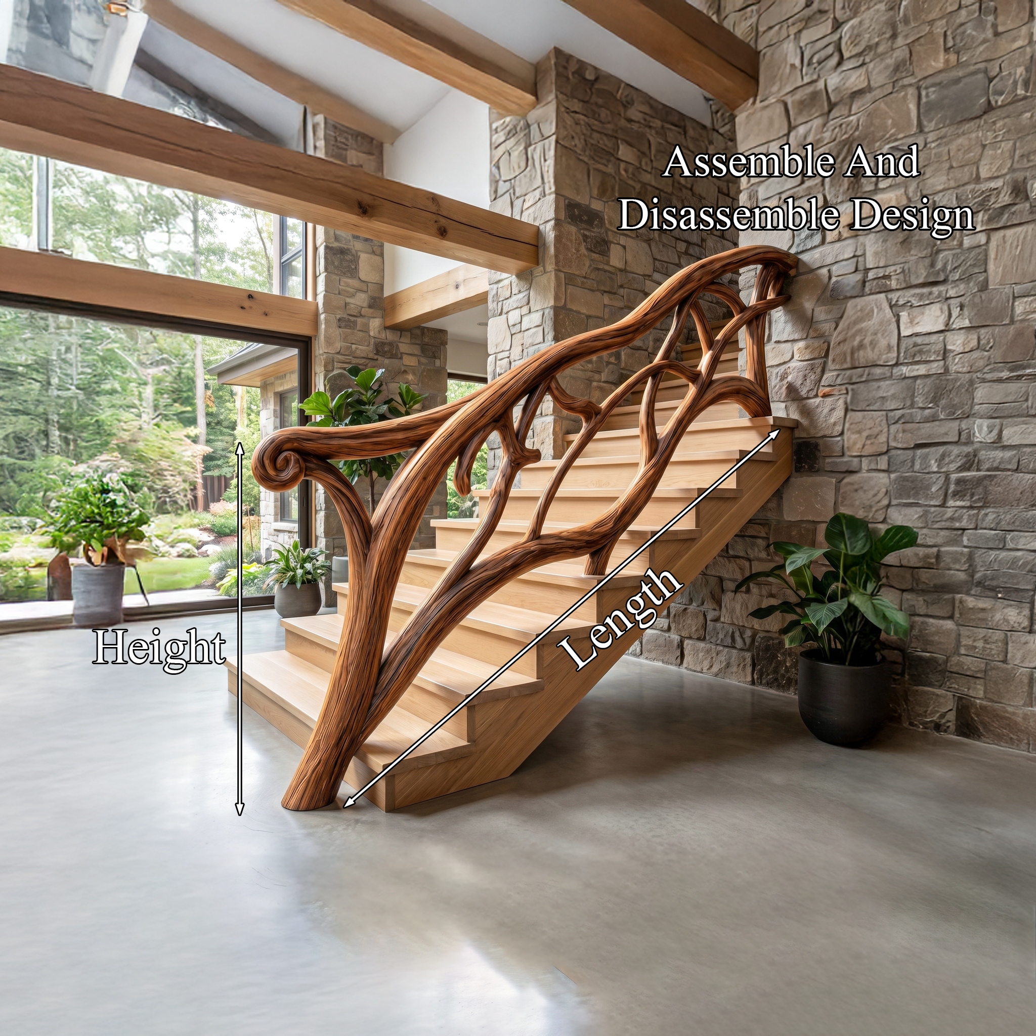 Artistic Tree Branch Stair Railing With Sculptural Wood Design For Interior Staircase