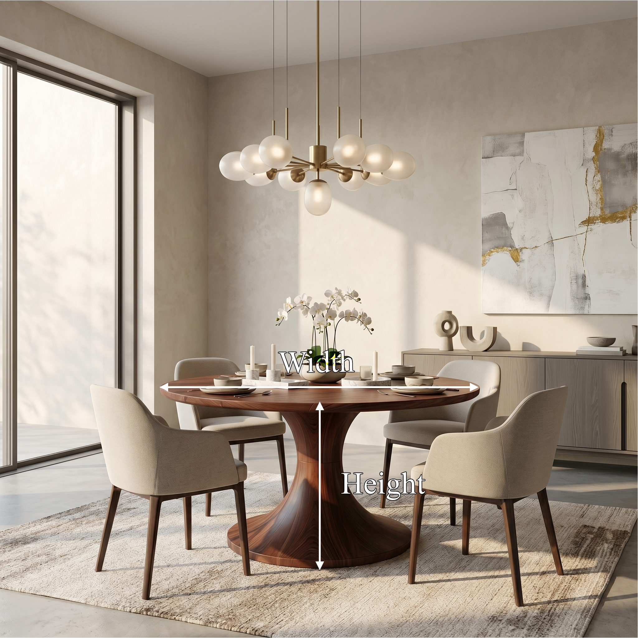 Contemporary Dining Table With Handcrafted Solid Wood Pedestal For Kitchen