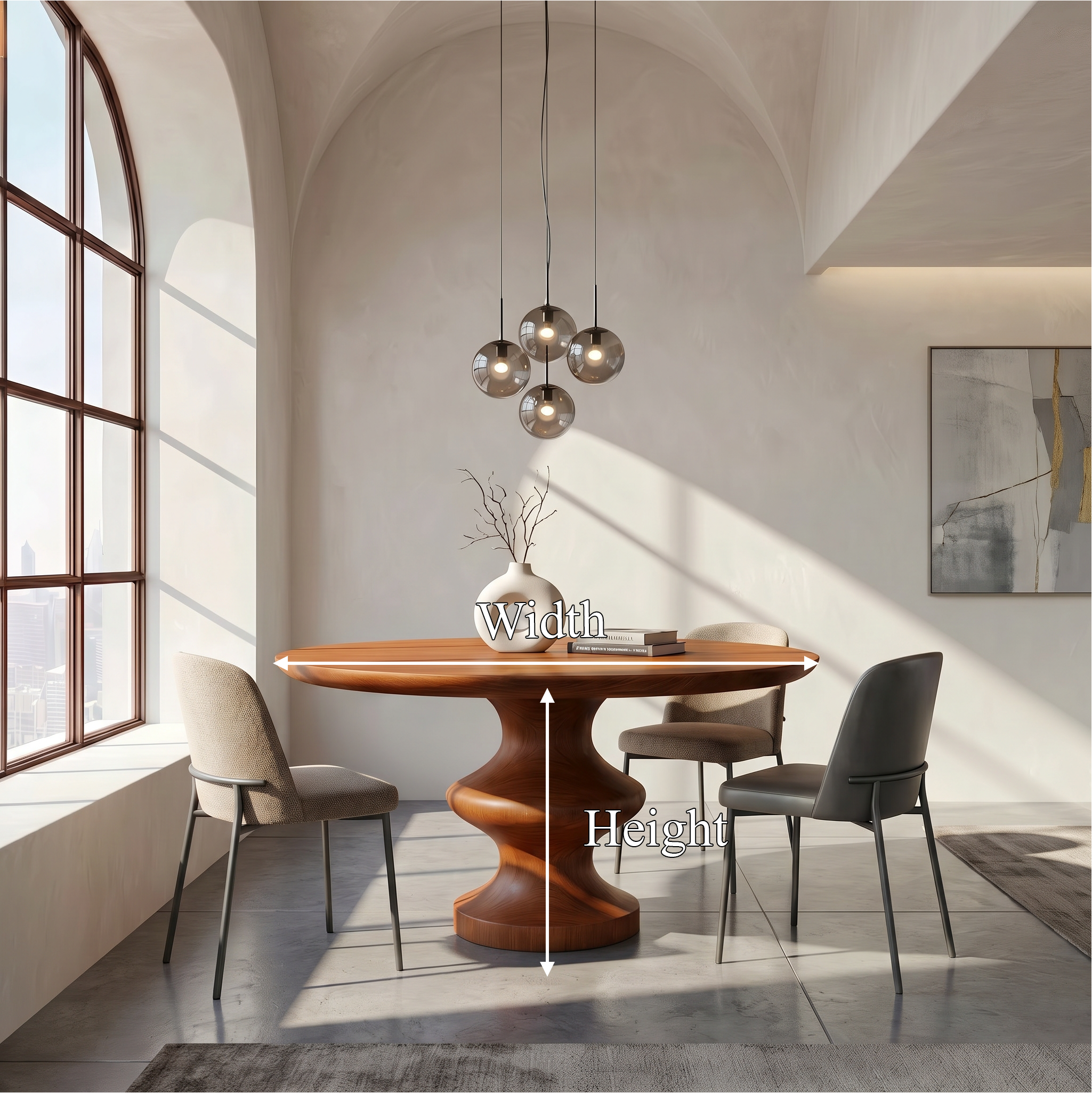 Modern Pedestal Dining Table With Sculptural Solid Wood Base For Dining Room
