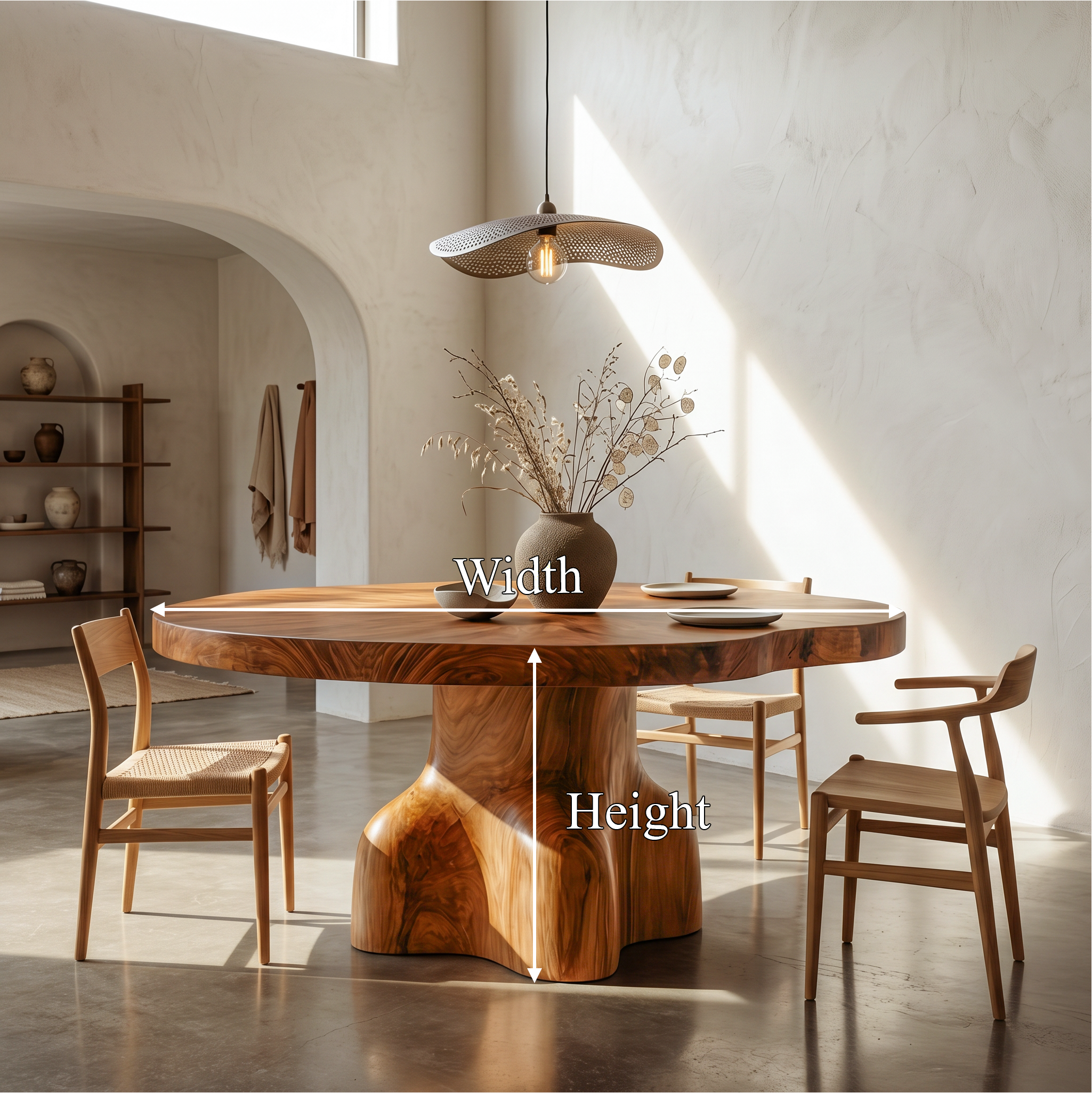 Contemporary Round Dining Table With Sculptural Solid Wood Pedestal For Dining Room