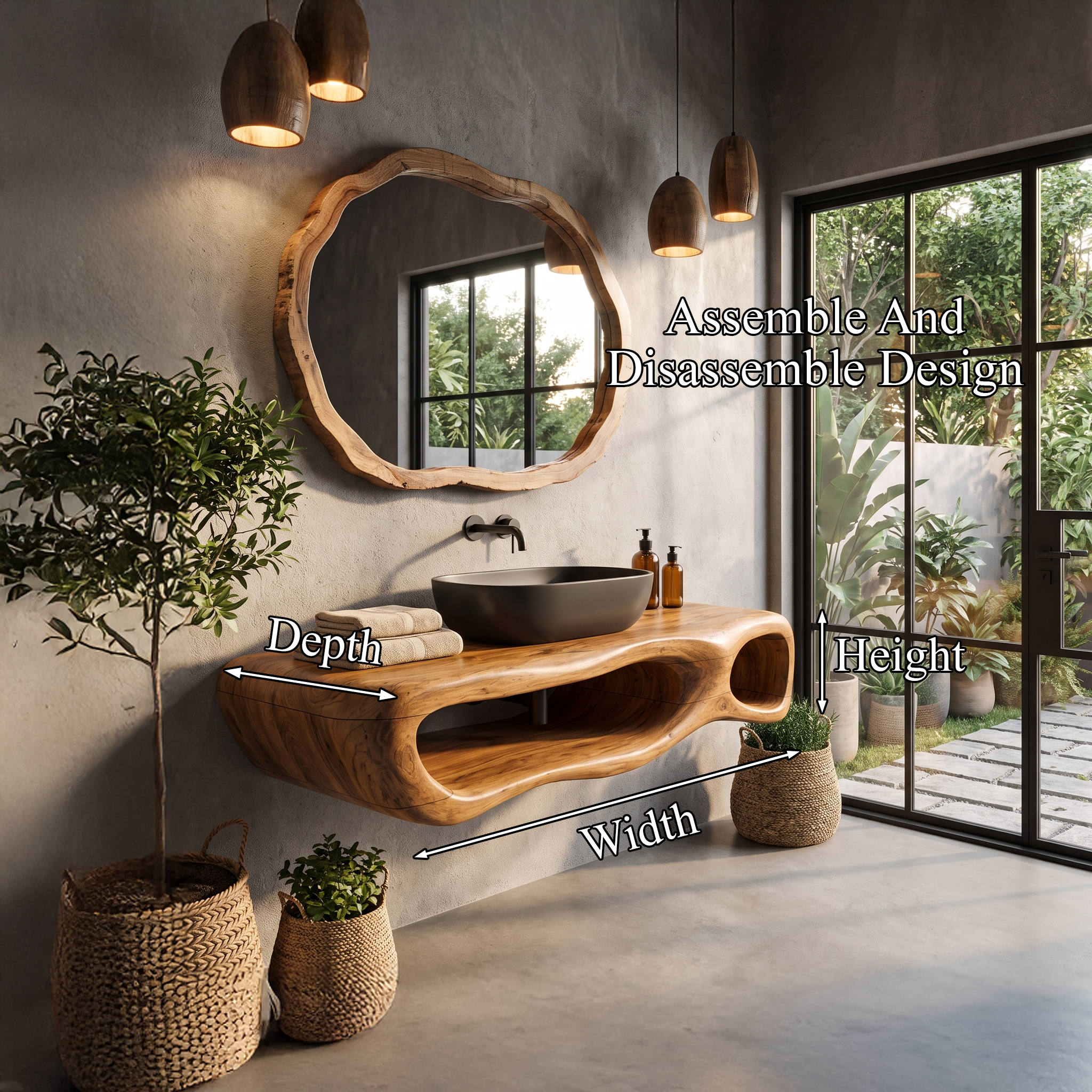 Modern Wall Mounted Bathroom Vanity With Organic Wood Base For Bathroom