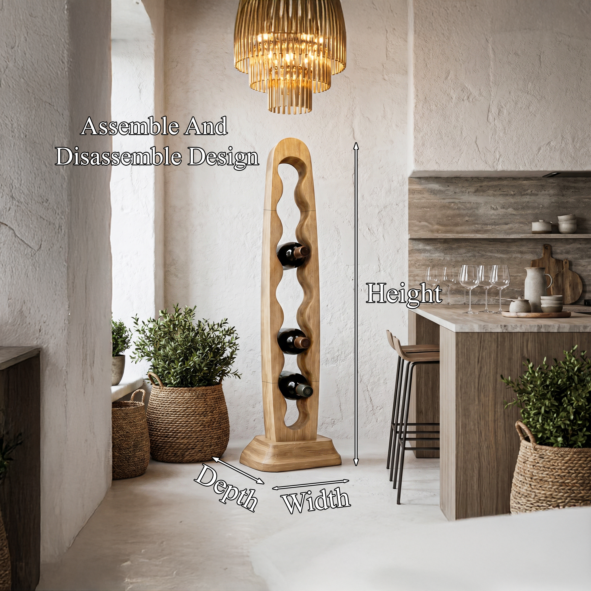 Modern Freestanding Wine Rack With Sculptural Vertical Bottle Storage For Kitchen
