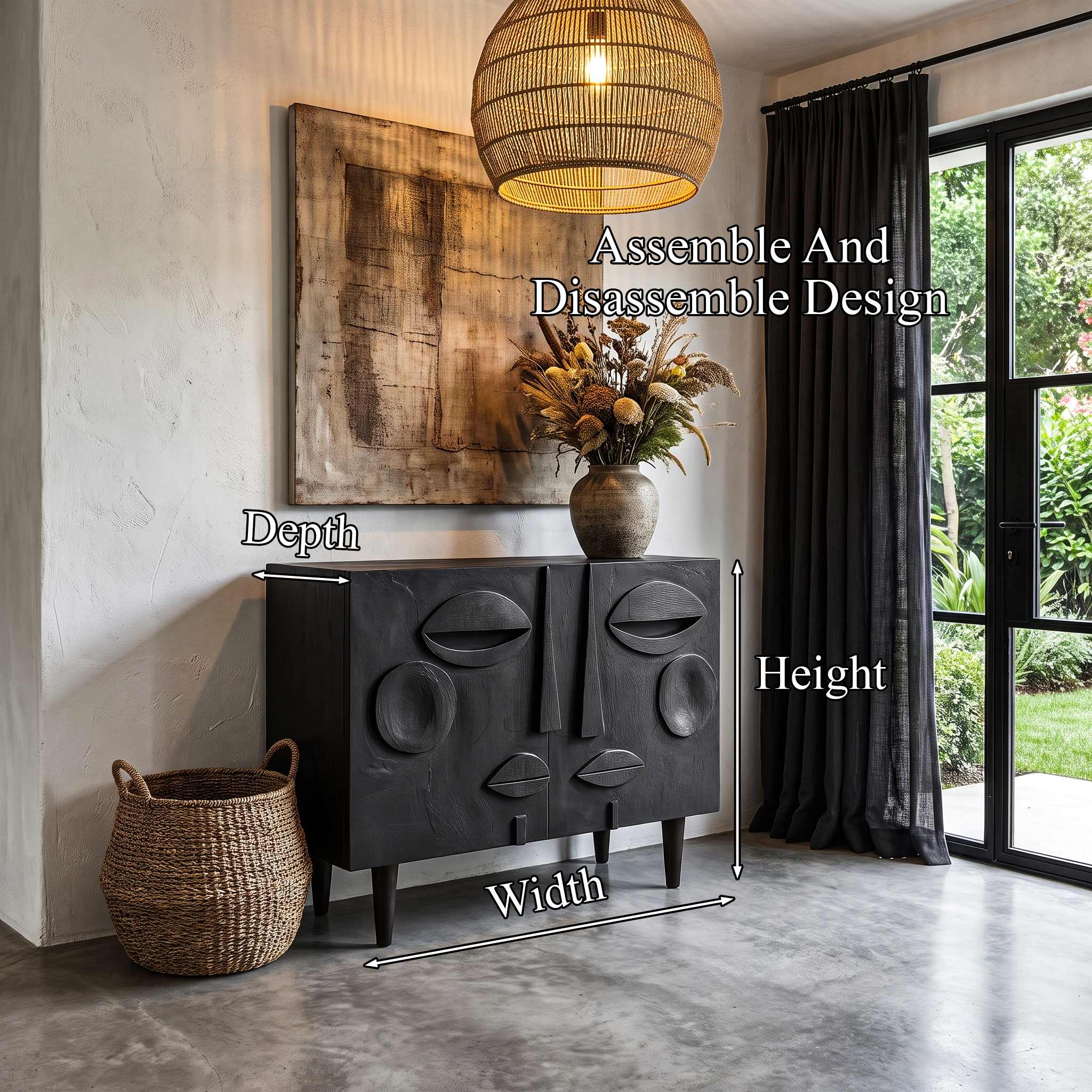 Modern Accent Cabinet With Abstract Face Design For Living Room And Entryway