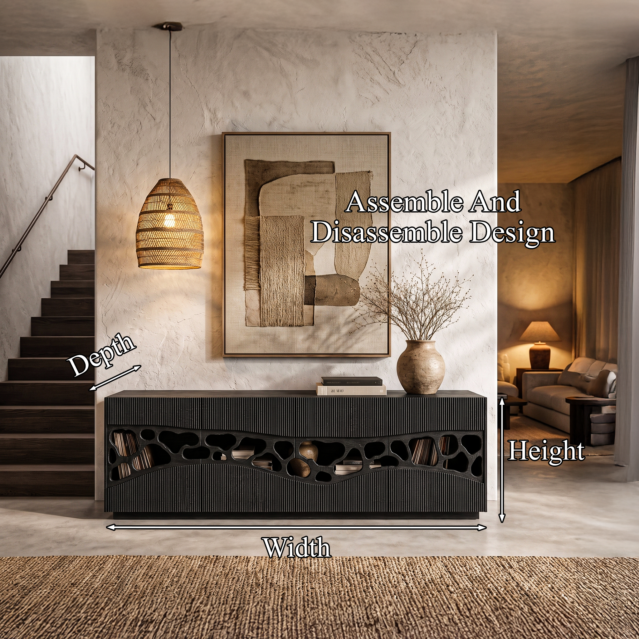 Contemporary Sideboard With Organic Cutout Design For Dining Room And Living Room