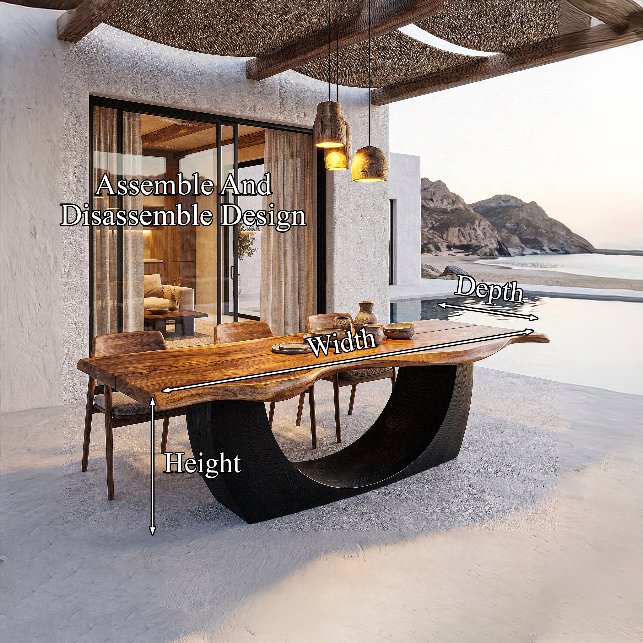 Modern Sculptural Dining Table Live Edge Wood Table For Dining Room