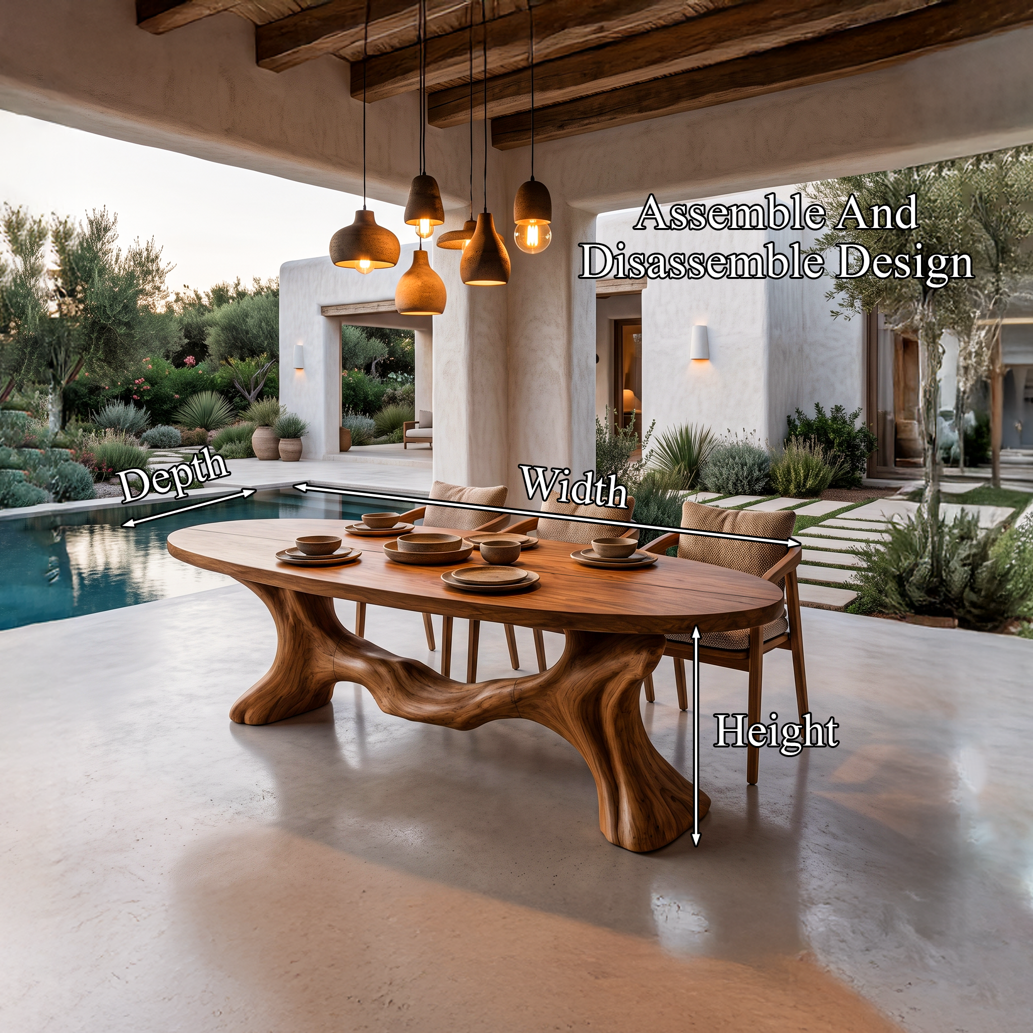 Contemporary Wave Base Dining Table Solid Wood Dining Table For Dining Room