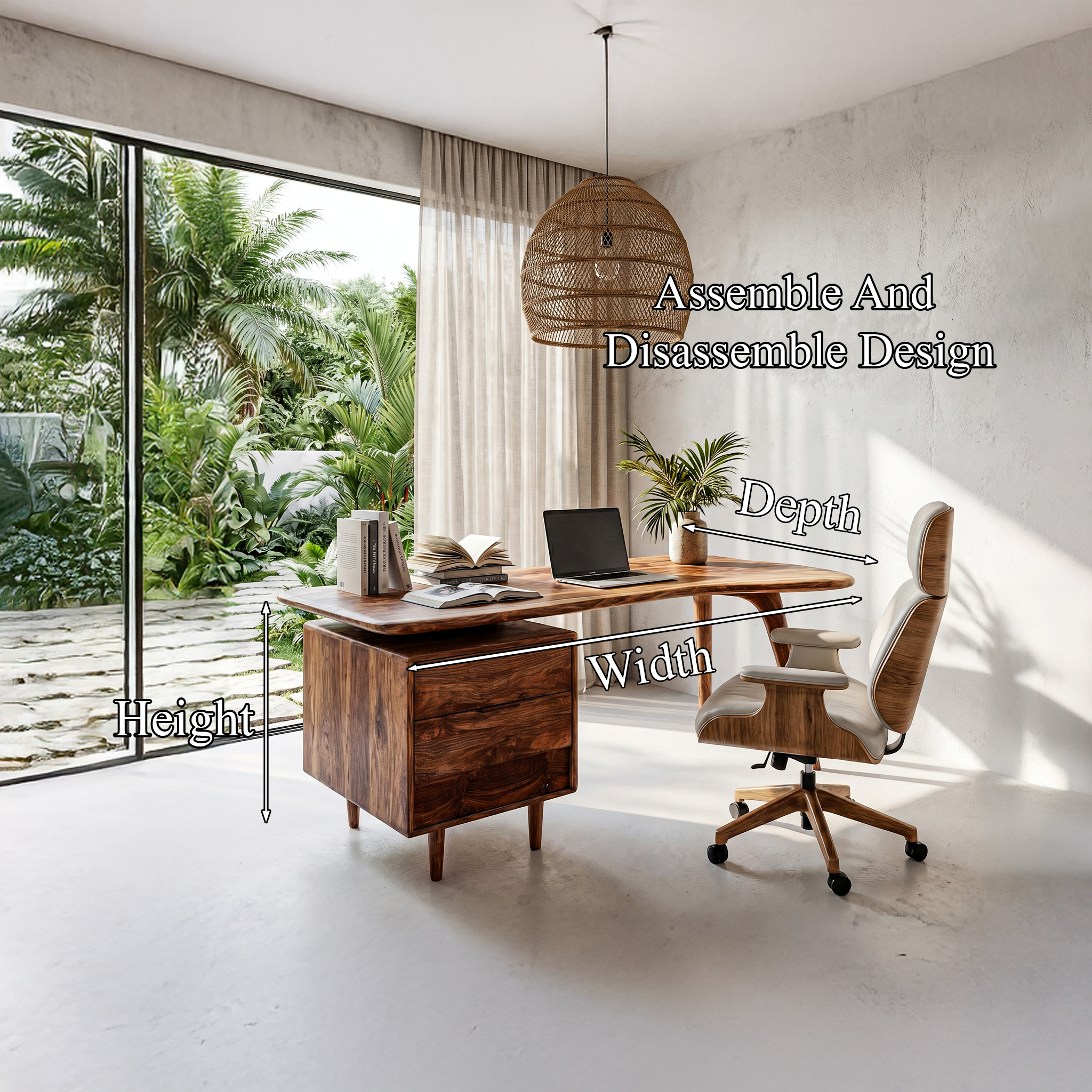 Organic Wooden Desk With Integrated Side Shelves And Built In Drawer Storage For Home Office And Workspace