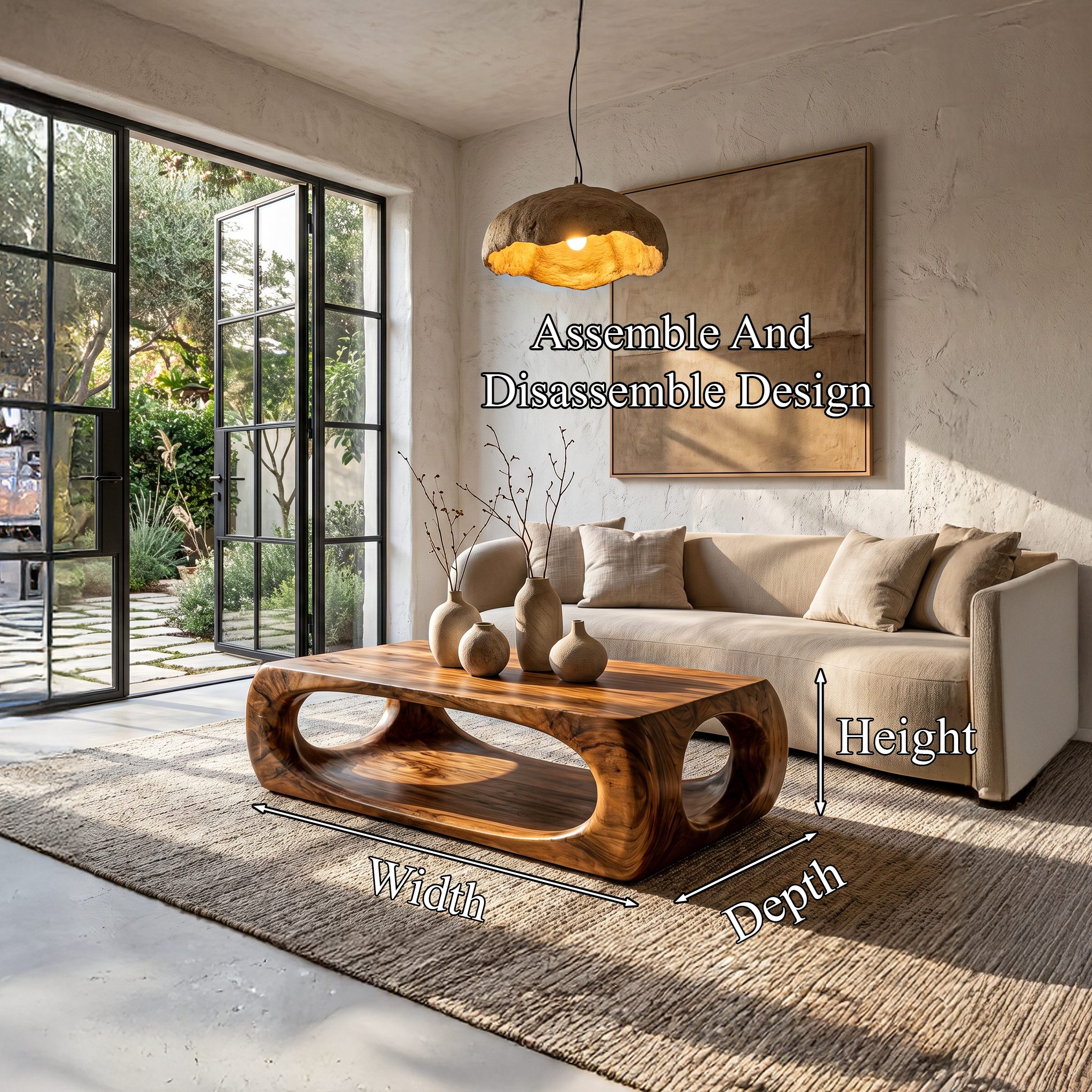 Nature Inspired Coffee Table With Flowing Open Form Base For Living Room