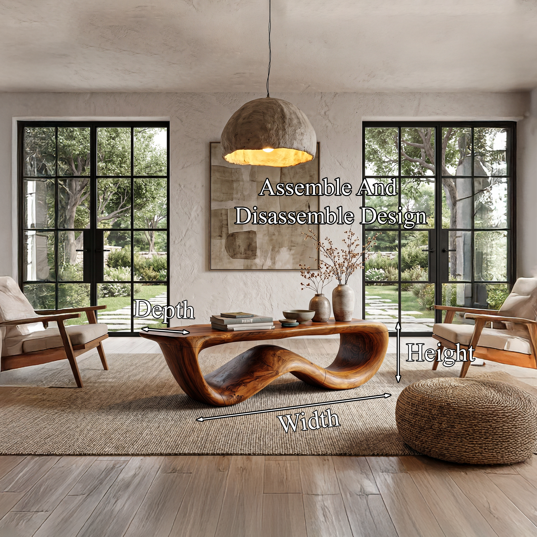 Contemporary Coffee Table With Flowing Solid Wood Silhouette For Living Room