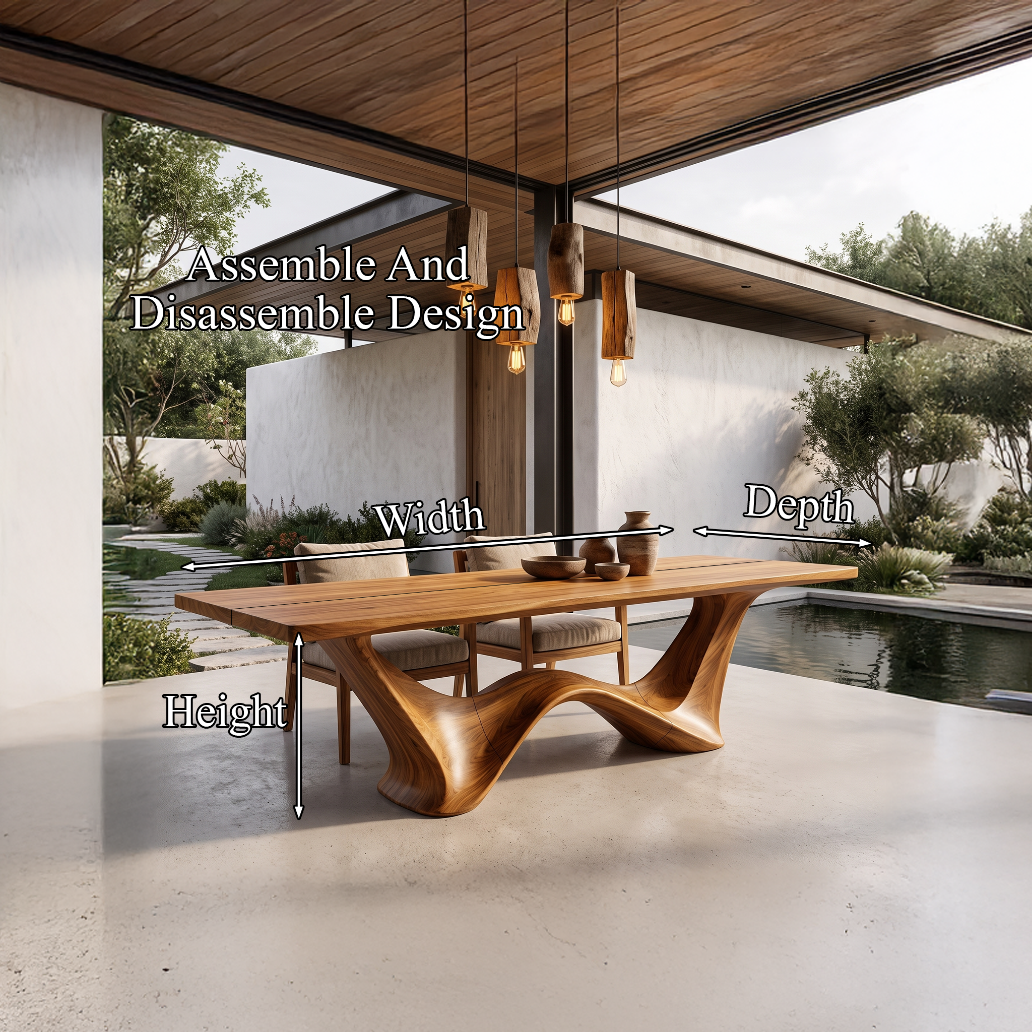 Contemporary Dining Table With Architectural Wave Design For Dining Room And Breakfast Nook