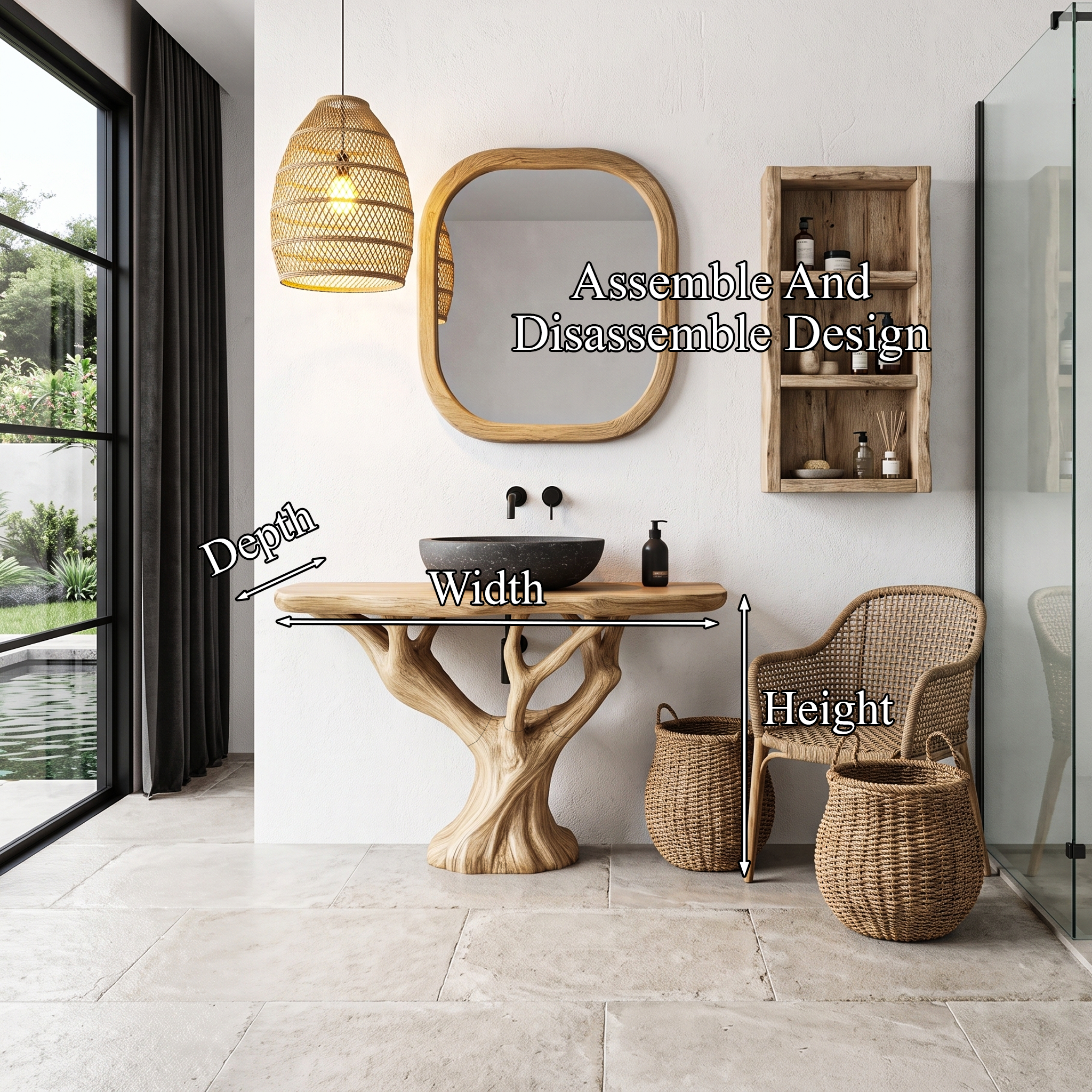 Rustic Live Edge Bathroom Vanity With Natural Wood Base For Bathroom