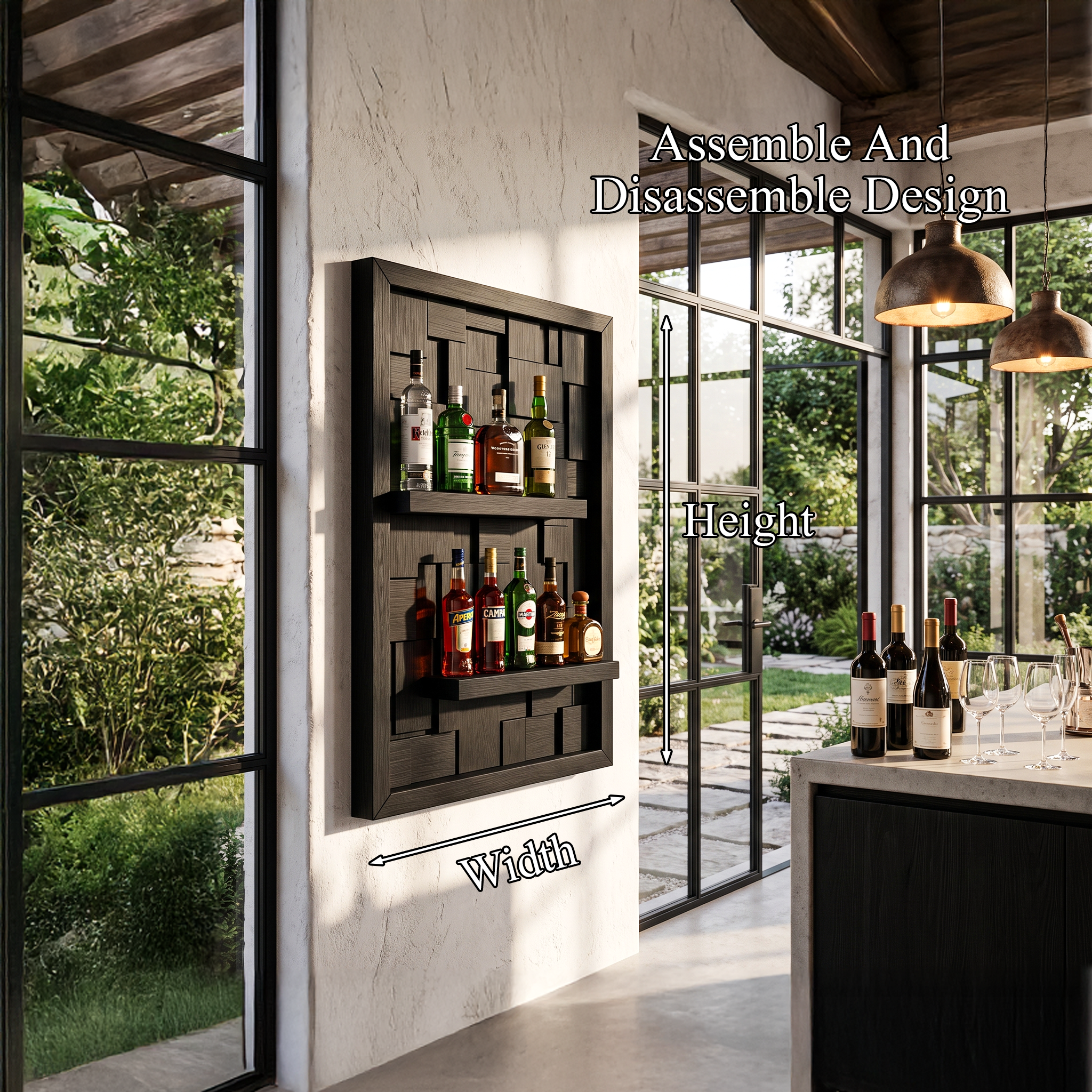 Wall Mounted Wine Holder With Open Bottle Display For Home Bar