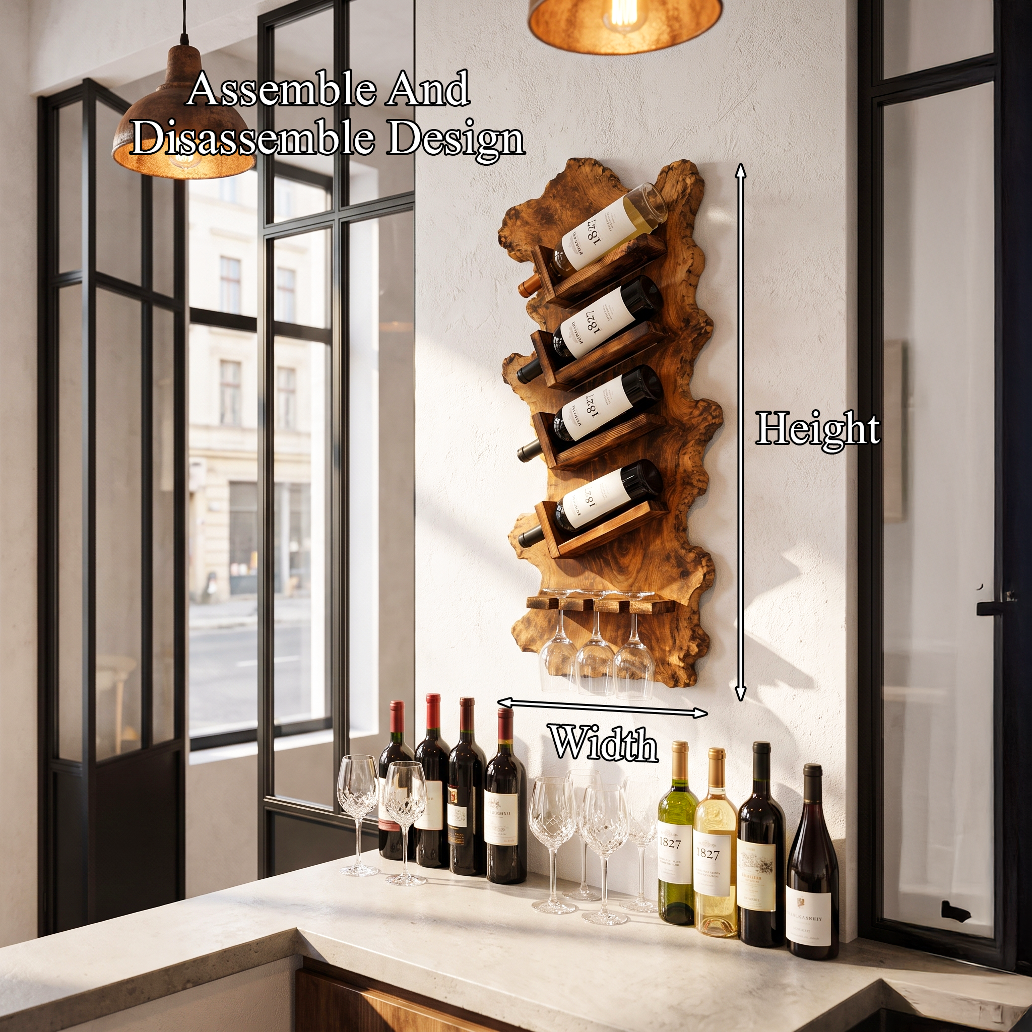Minimalist Wall Mounted Wine Holder With Open Bottle Storage For Home Bar