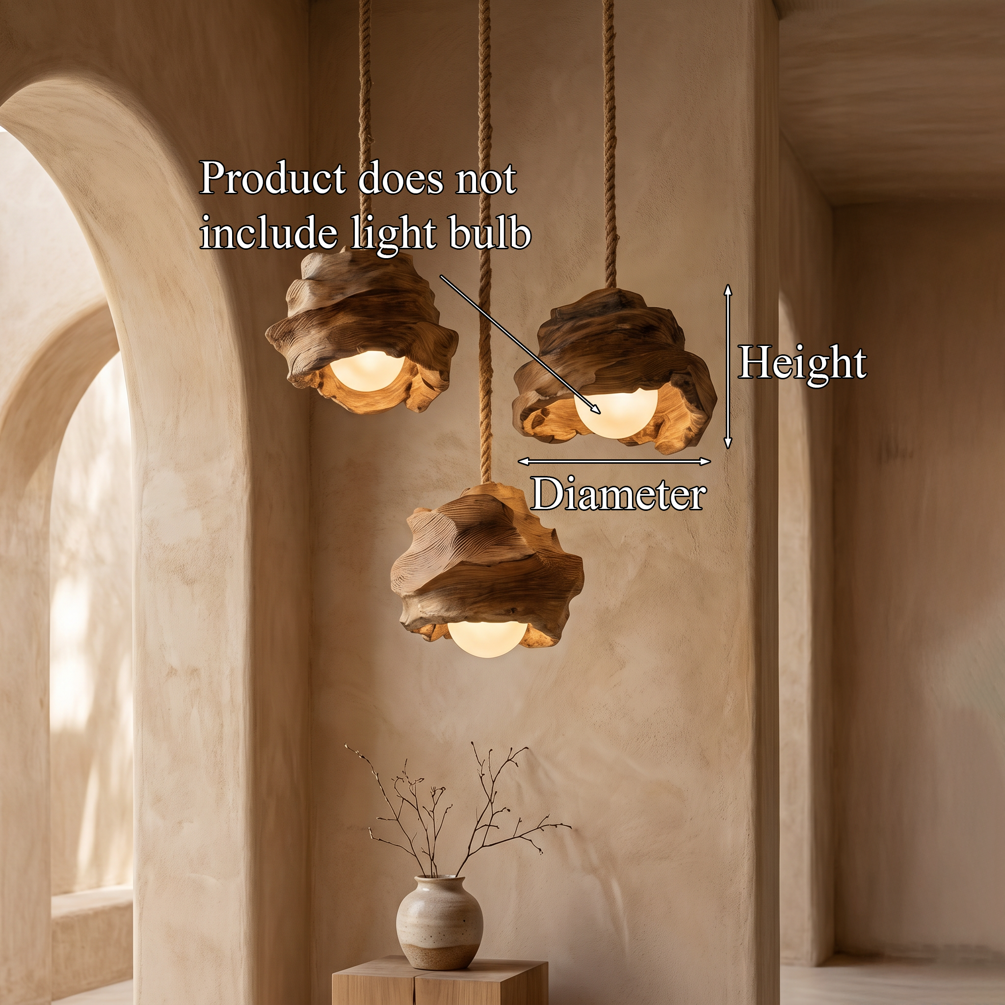 Organic Wooden Pendant Lamp With Sculptural Design For Dining Room And Living Room