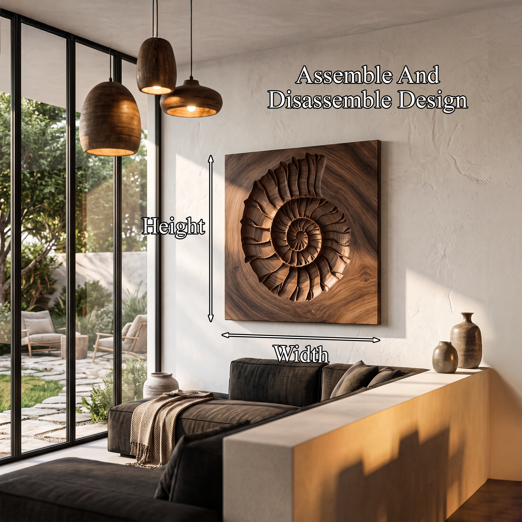 Rustic Ammonite Fossil Wooden Wall Decor For Living Room