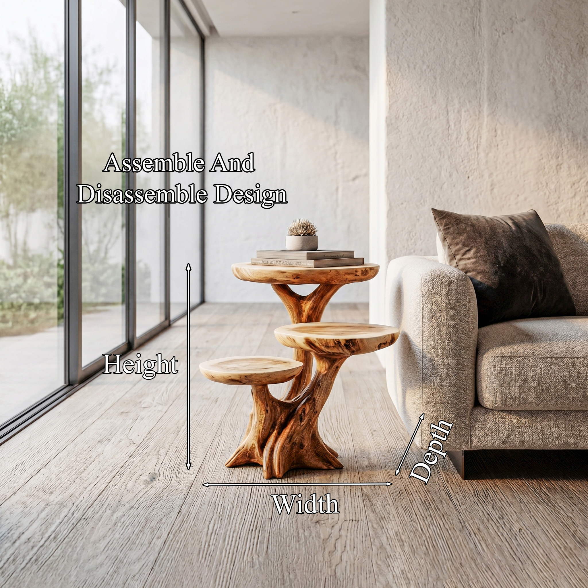 Rustic Tree Root Side Table With Sculptural Solid Wood Design For Living Room And Bedroom