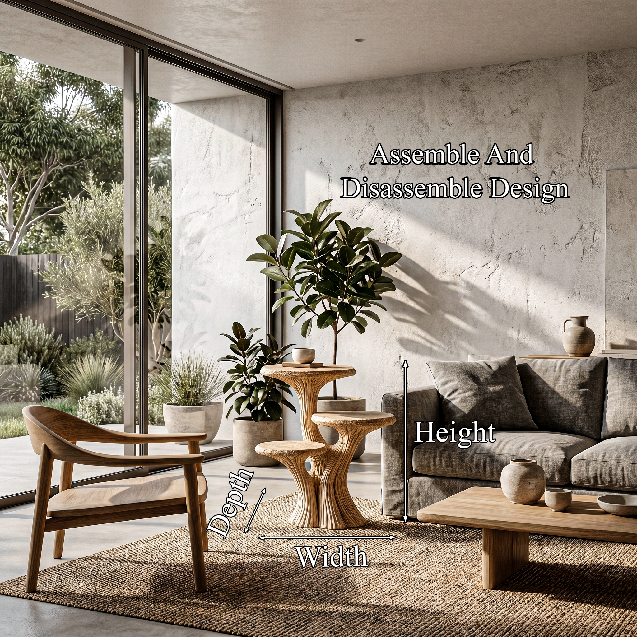 Contemporary Tiered Side Table With Sculptural Solid Wood Design For Living Room And Bedroom