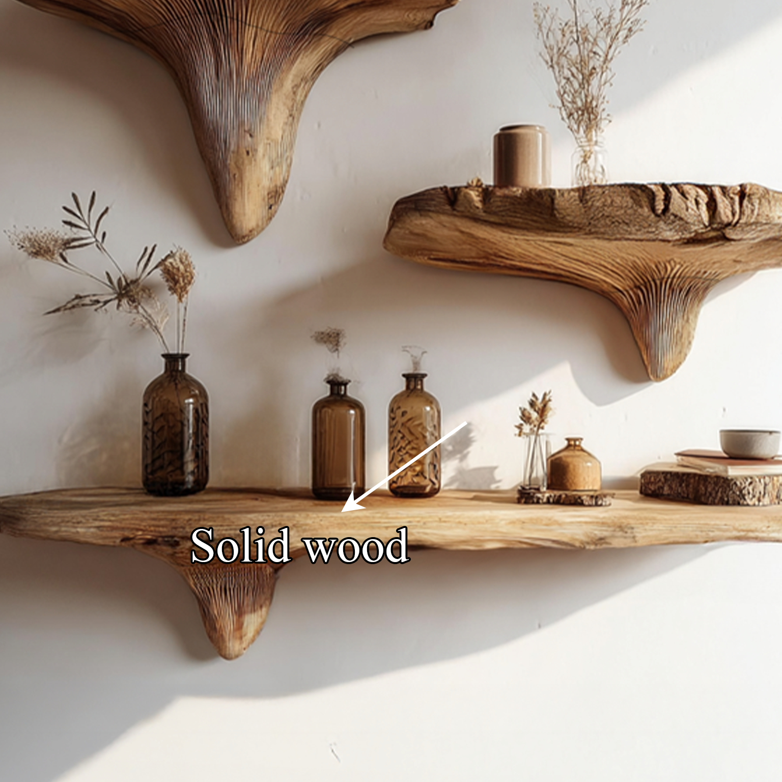 Rustic Live Edge Musrhroom Shelves Living Room Decor