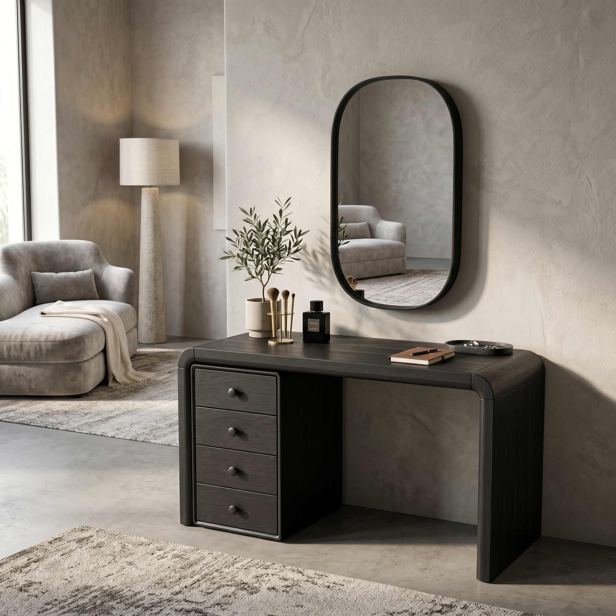 Mid Century Makeup Vanity With Drawer Storage For Bedroom