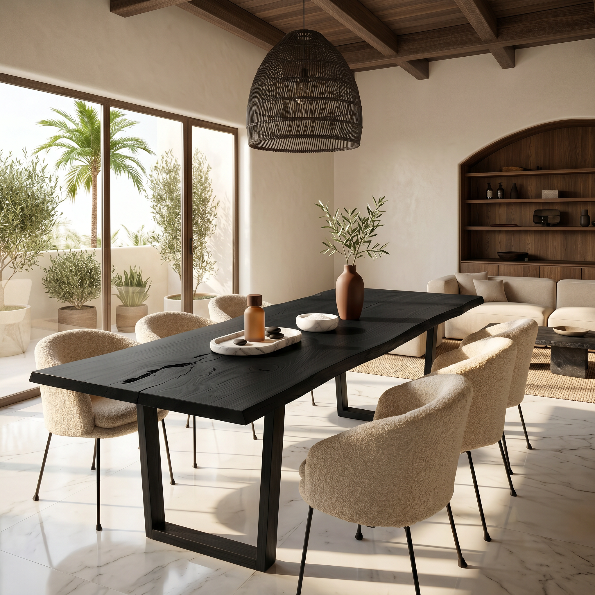 Modern Walnut Dining Table With Minimalist U Shape Base For Dining Room