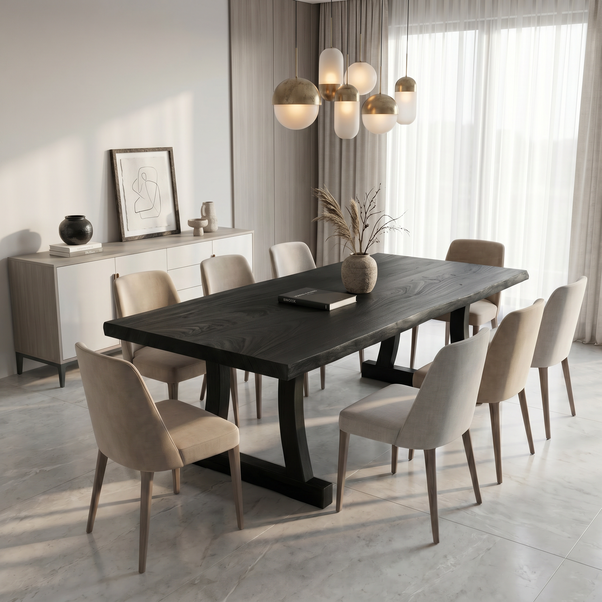 Contemporary Solid Wood Dining Table With Rounded Edge Design For Dining Room