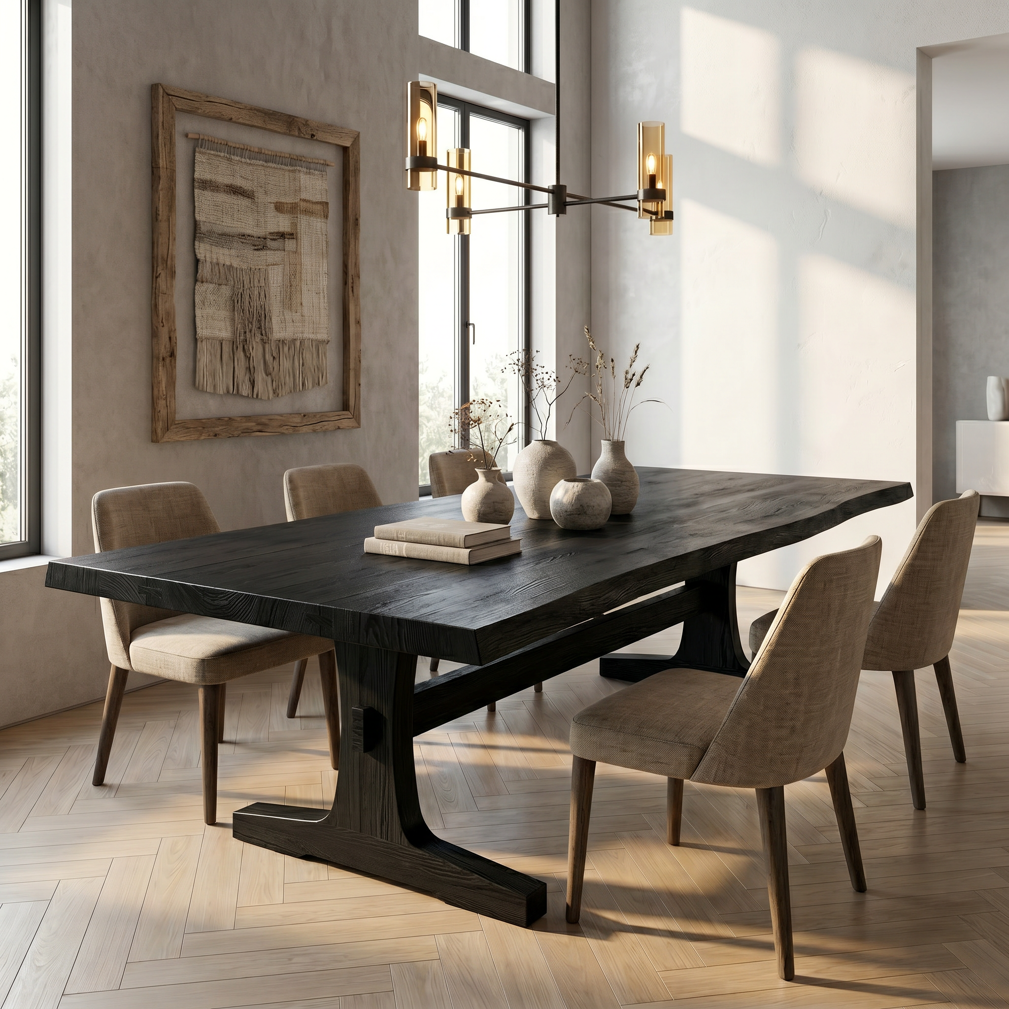 Organic Live Edge Dining Table With Waterfall Wood Base For Dining Room